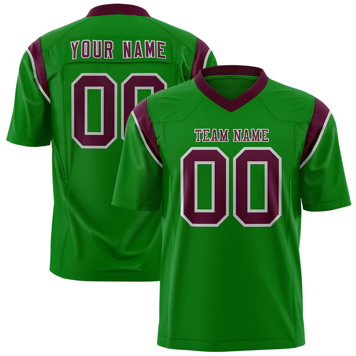 Custom Flag Football Jersey | Kelly Green Burgundy Color Block For Youth &amp; Men | Add Name, Number &amp; Logo | KXKSHOP