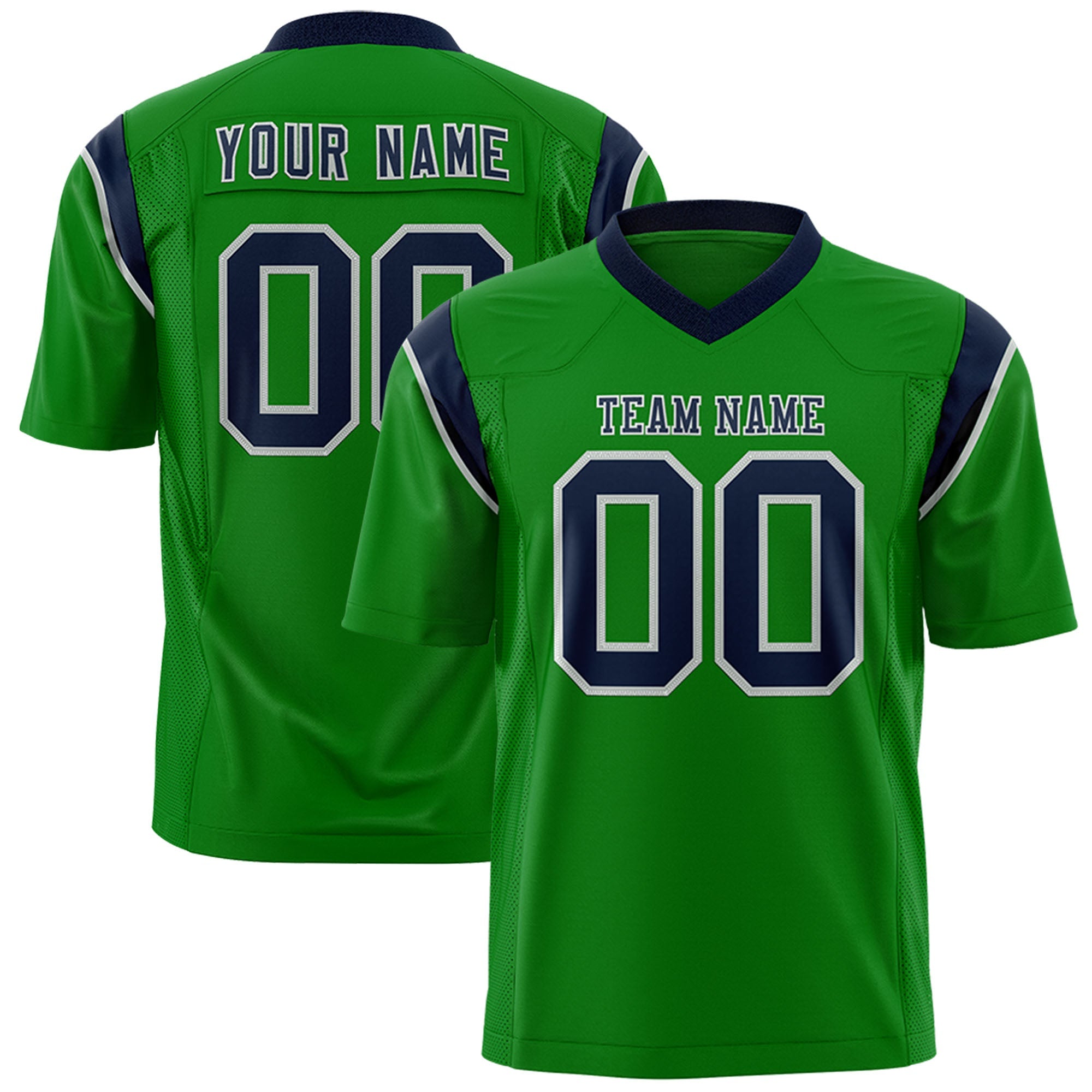 Custom Kelly Green Navy Personalized Shoulder Cut Two-Tone Authentic Football Jersey