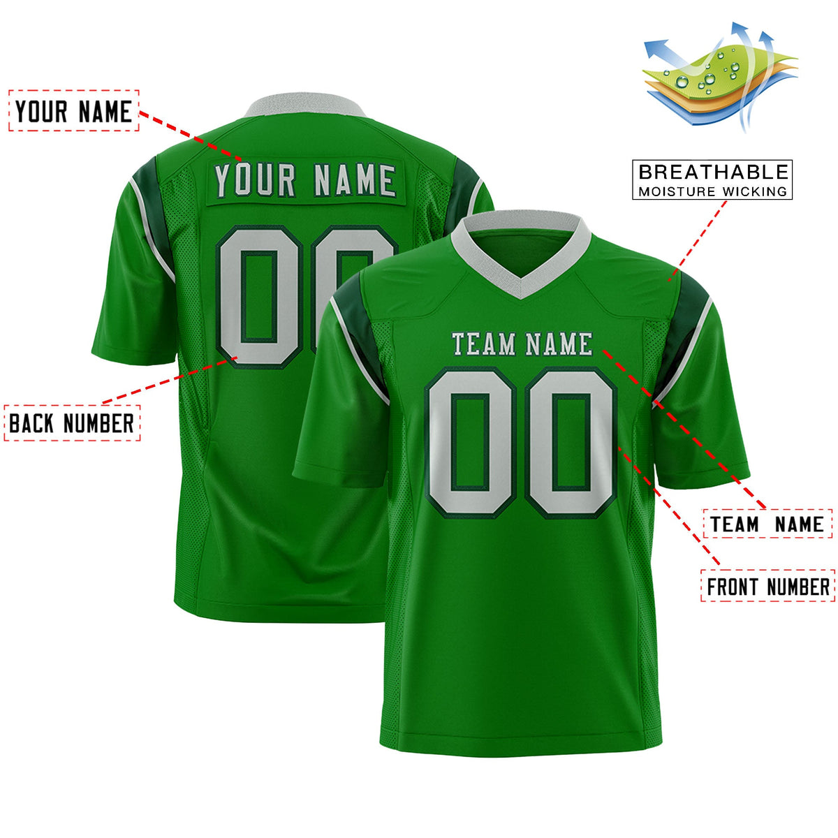 Custom Flag Football Jersey | Kelly Green Navy Color Block For Youth &amp; Men | Add Name, Number &amp; Logo | KXKSHOP