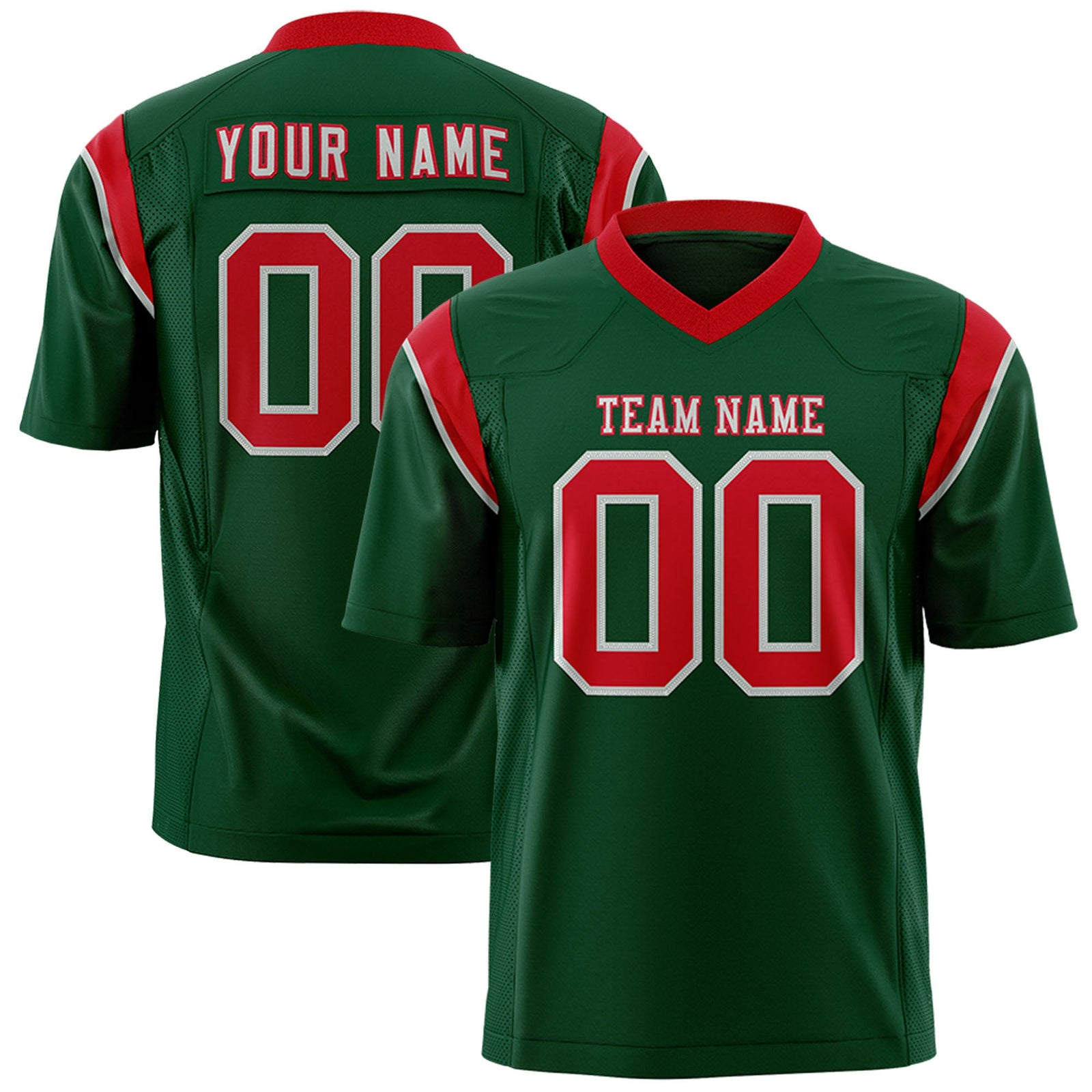 Custom Flag Football Jersey | Green Red Color Block For Youth & Men | Add Name, Number & Logo | KXKSHOP