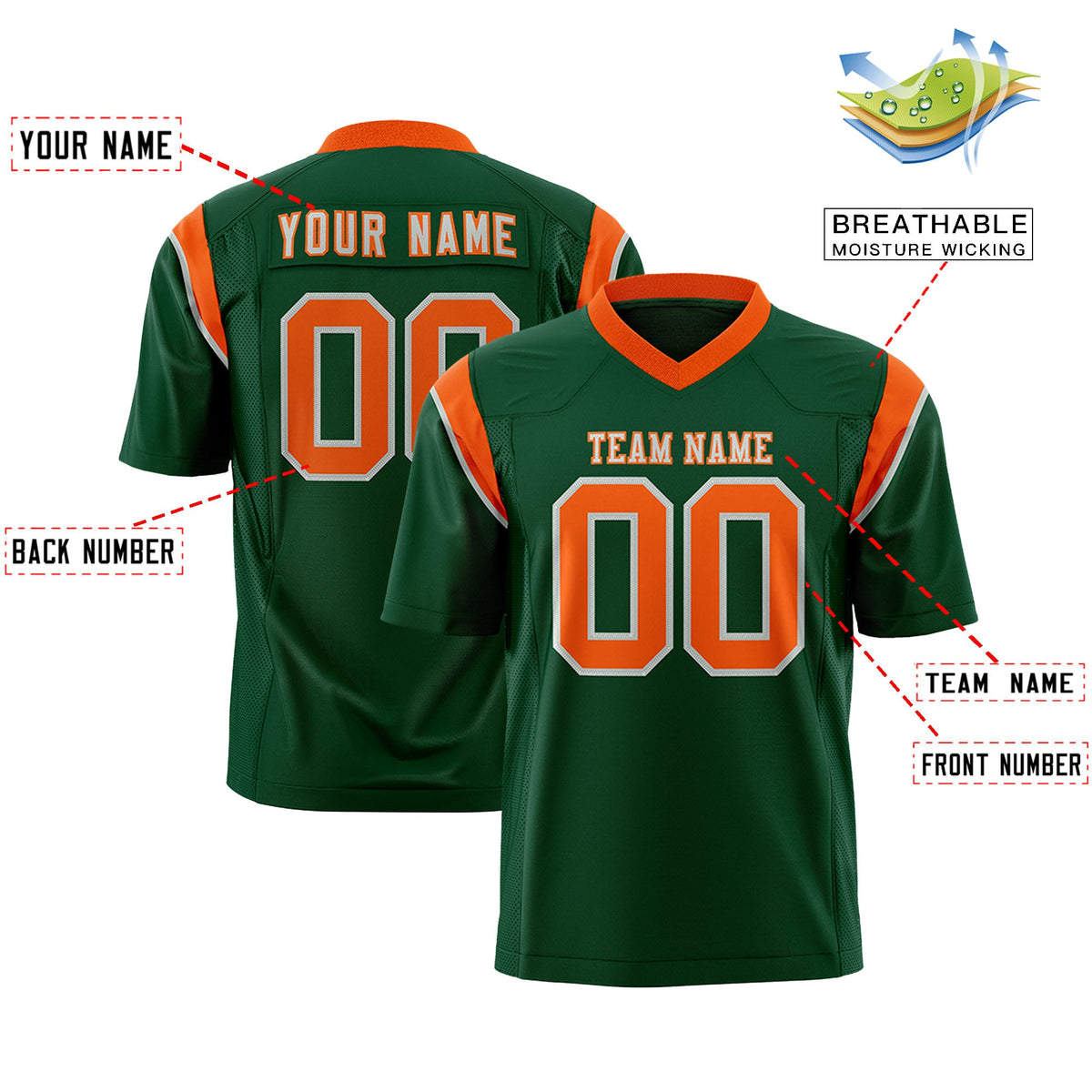 Custom Flag Football Jersey | Green Orange Color Block For Youth &amp; Men | Add Name, Number &amp; Logo | KXKSHOP