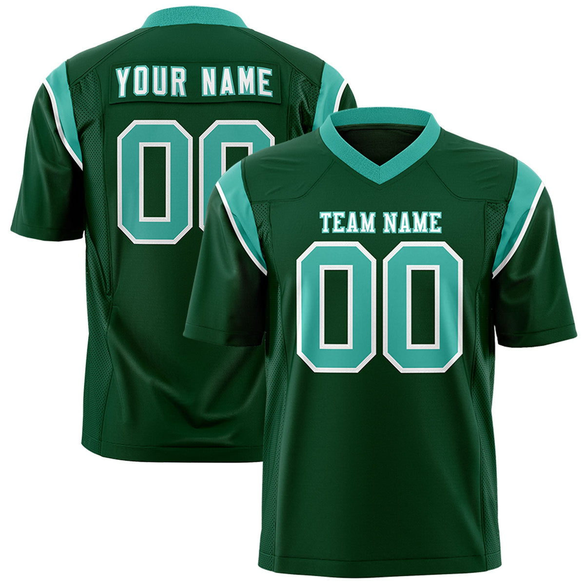 Custom Flag Football Jersey | Green Aqua Color Block For Youth &amp; Men | Add Name, Number &amp; Logo | KXKSHOP