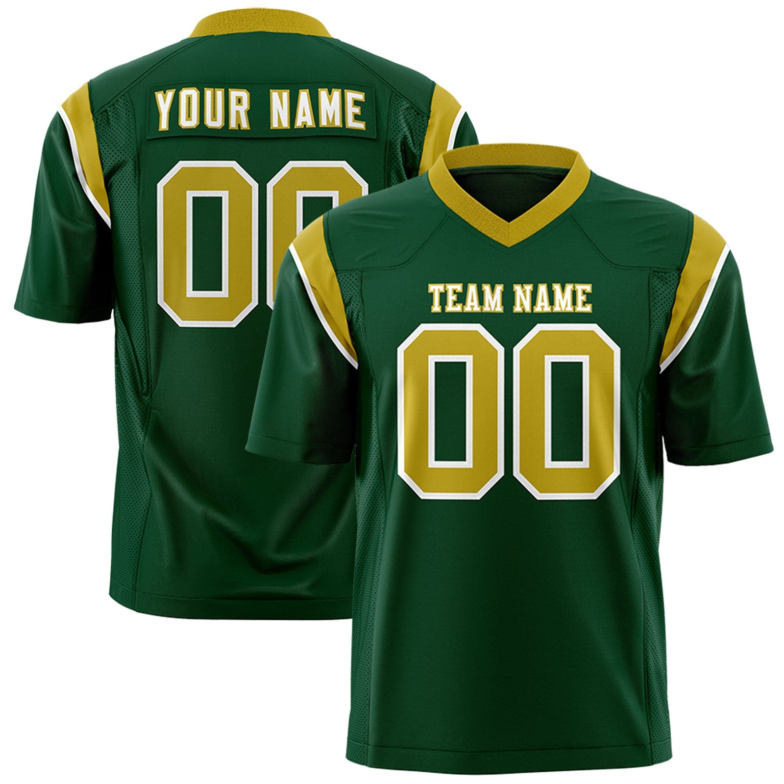 Custom Flag Football Jersey | Green Old Gold Color Block For Youth & Men | Add Name, Number & Logo | KXKSHOP