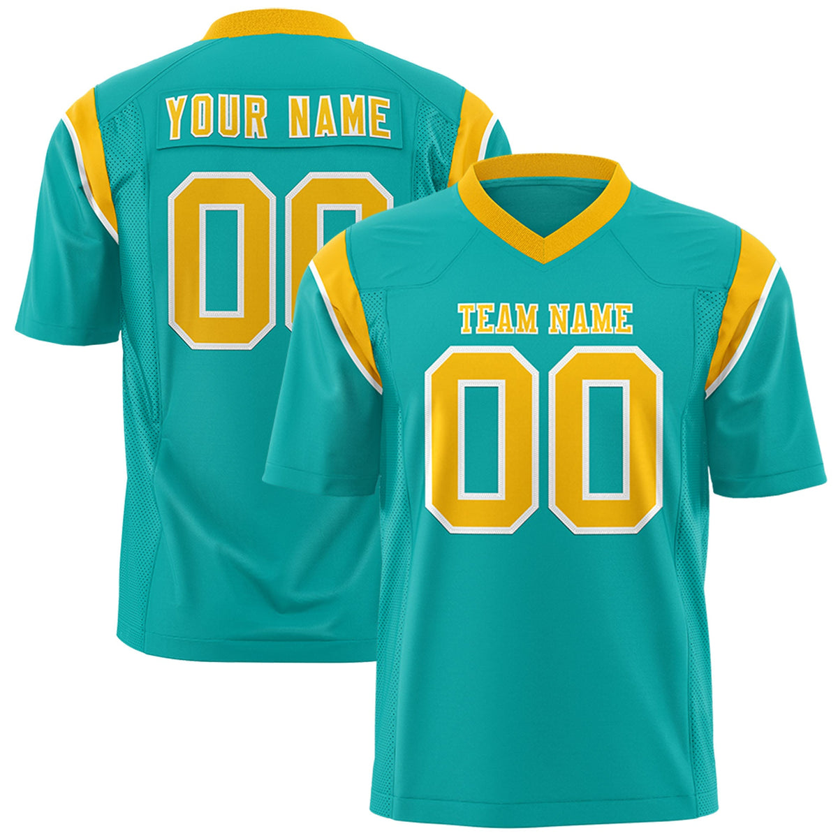 Custom Flag Football Jersey | Aqua Gold Color Block For Youth &amp; Men | Add Name, Number &amp; Logo | KXKSHOP