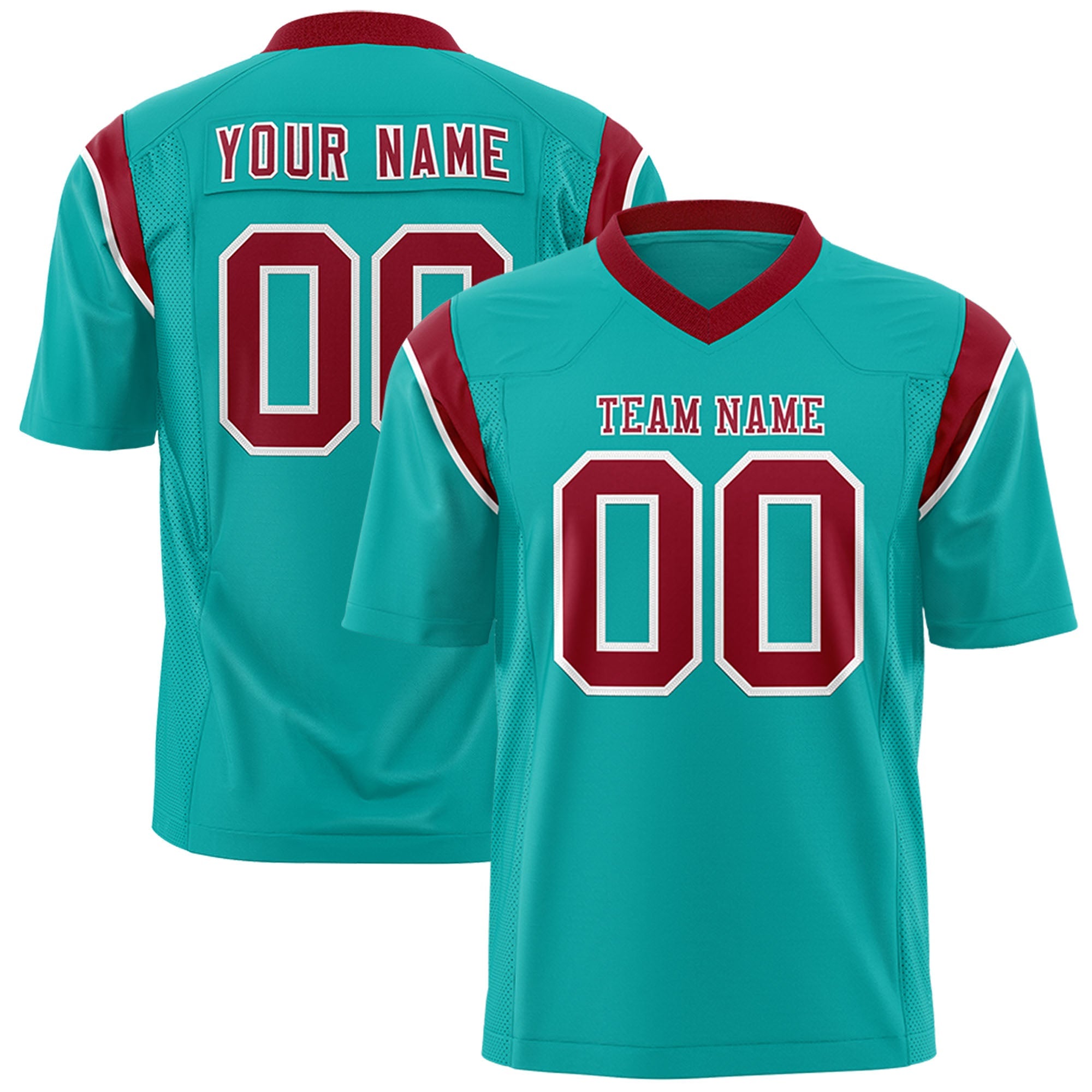 Custom Flag Football Jersey | Aqua Cardinal Color Block For Youth & Men | Add Name, Number & Logo | KXKSHOP