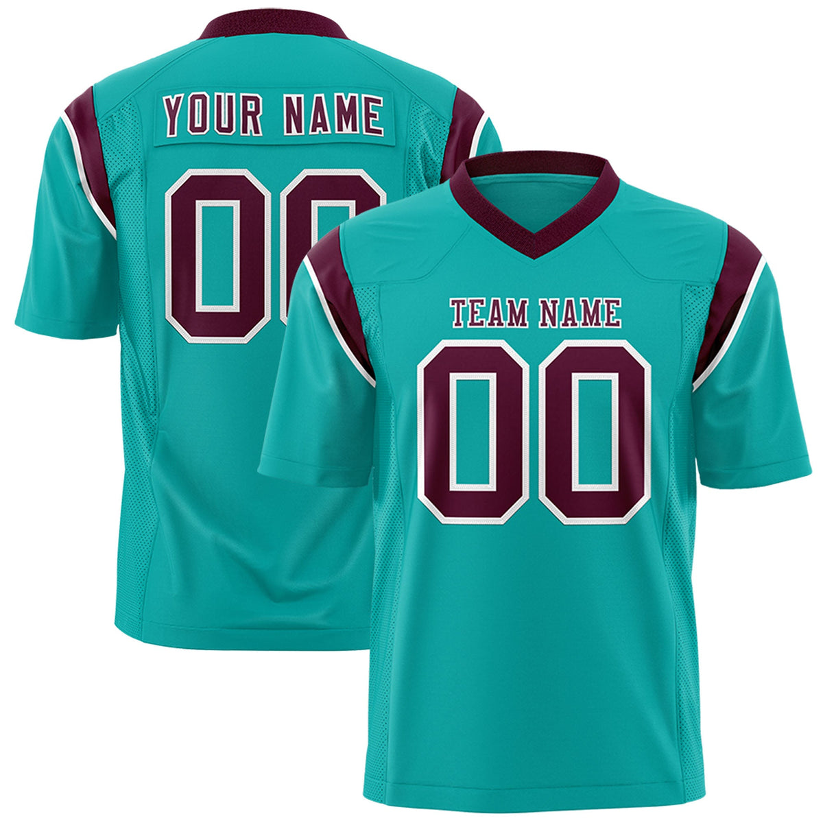 Custom Flag Football Jersey | Aqua Crimson Color Block For Youth &amp; Men | Add Name, Number &amp; Logo | KXKSHOP