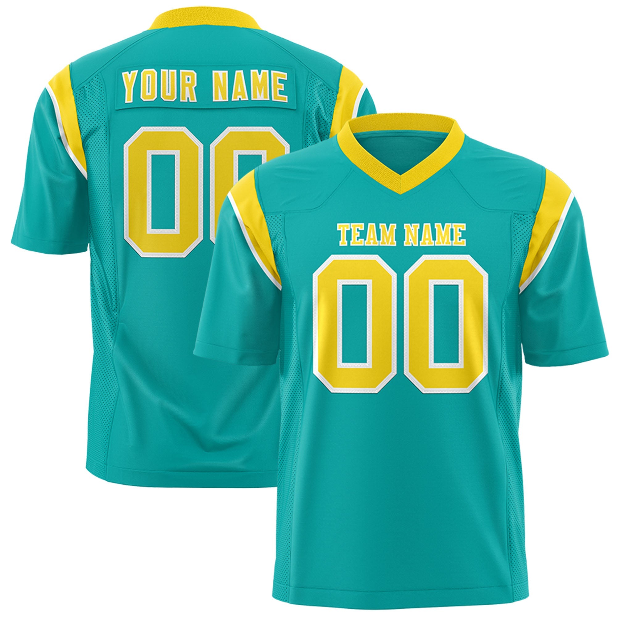Custom Flag Football Jersey | Aqua Gold Color Block For Youth & Men | Add Name, Number & Logo | KXKSHOP