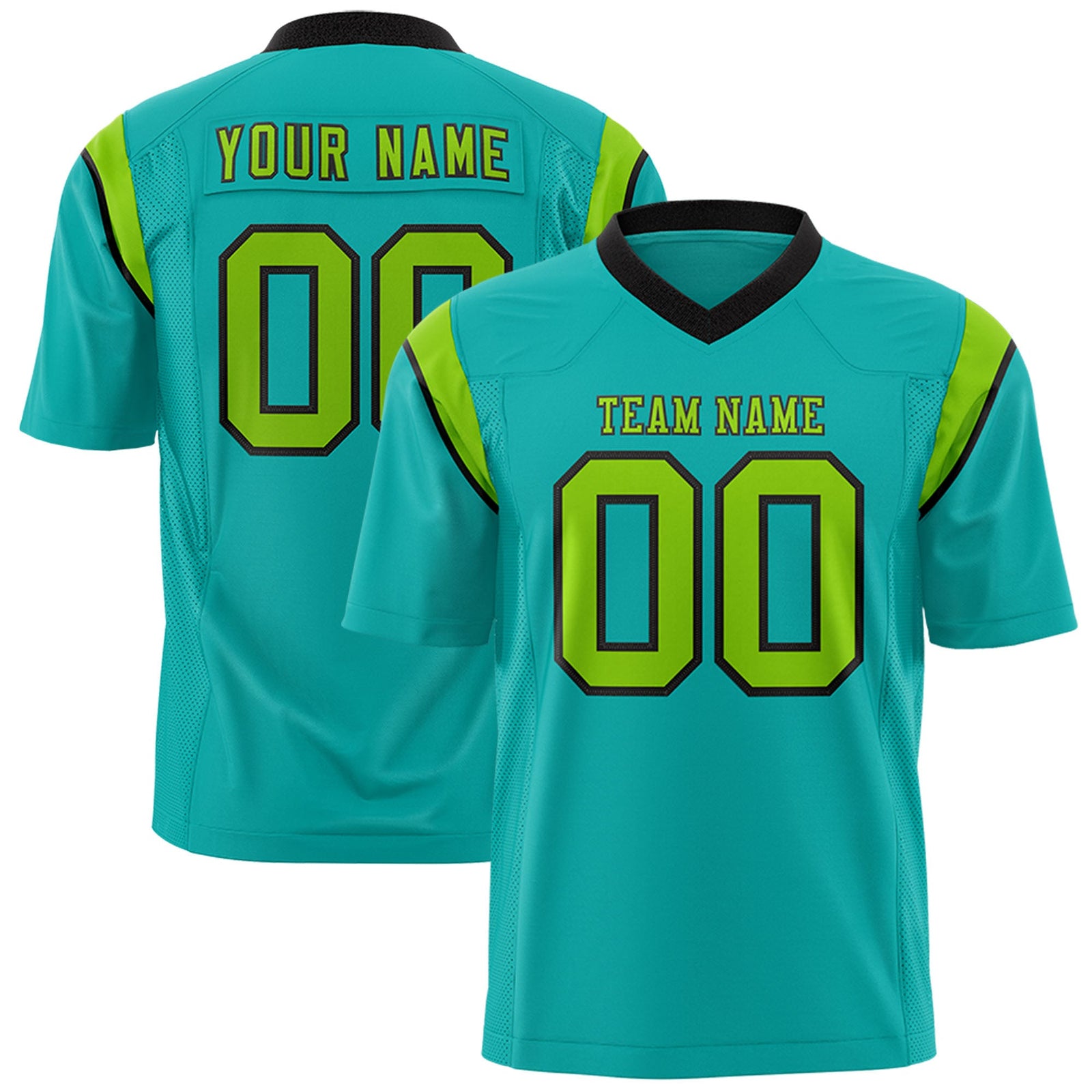 Custom Flag Football Jersey | Aqua Neon Green Color Block For Youth & Men | Add Name, Number & Logo | KXKSHOP