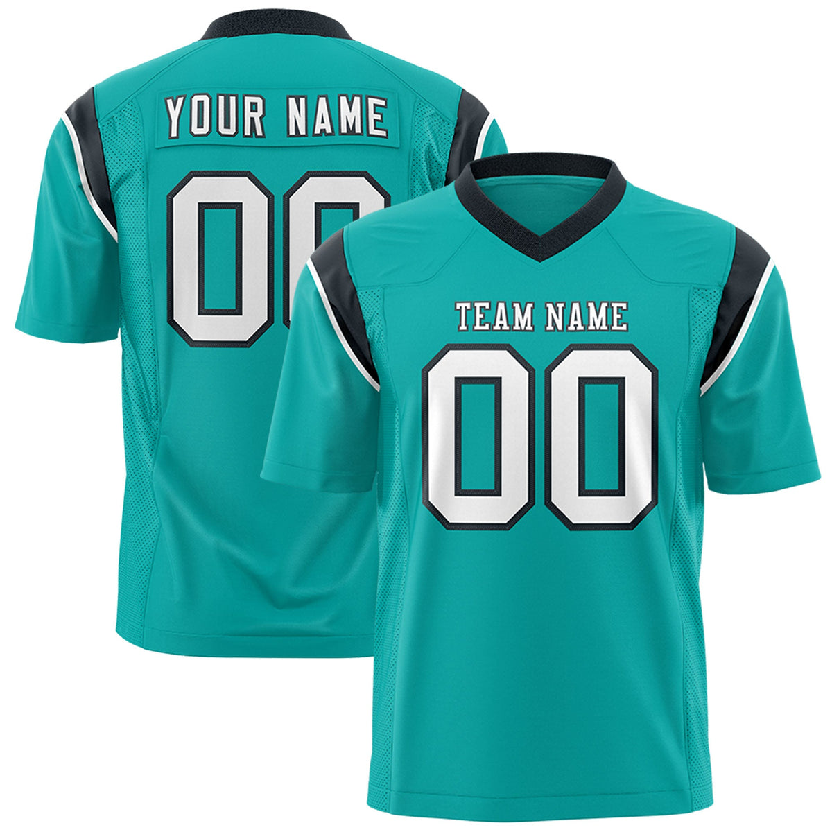 Custom Flag Football Jersey | Aqua Black Color Block For Youth &amp; Men | Add Name, Number &amp; Logo | KXKSHOP