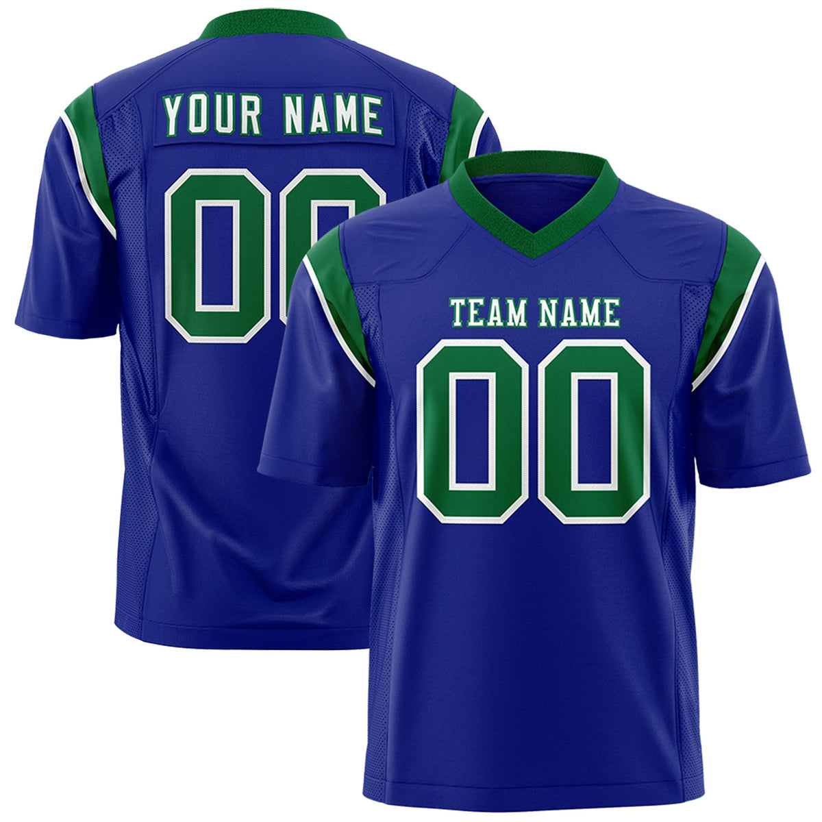 Custom Flag Football Jersey | Royal Kelly Green Color Block For Youth &amp; Men | Add Name, Number &amp; Logo | KXKSHOP