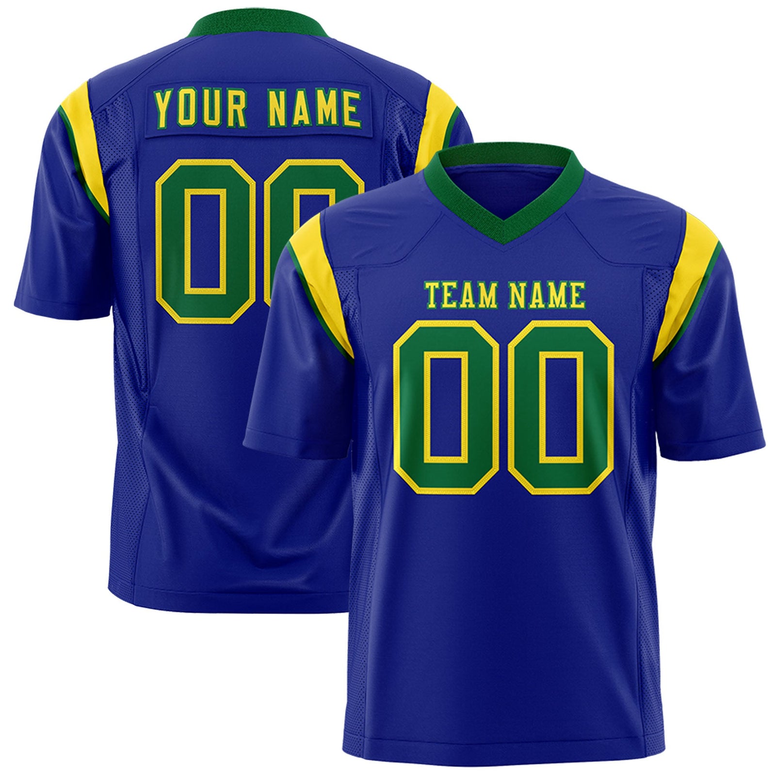 Custom Flag Football Jersey | Royal Kelly Green Color Block For Youth & Men | Add Name, Number & Logo | KXKSHOP