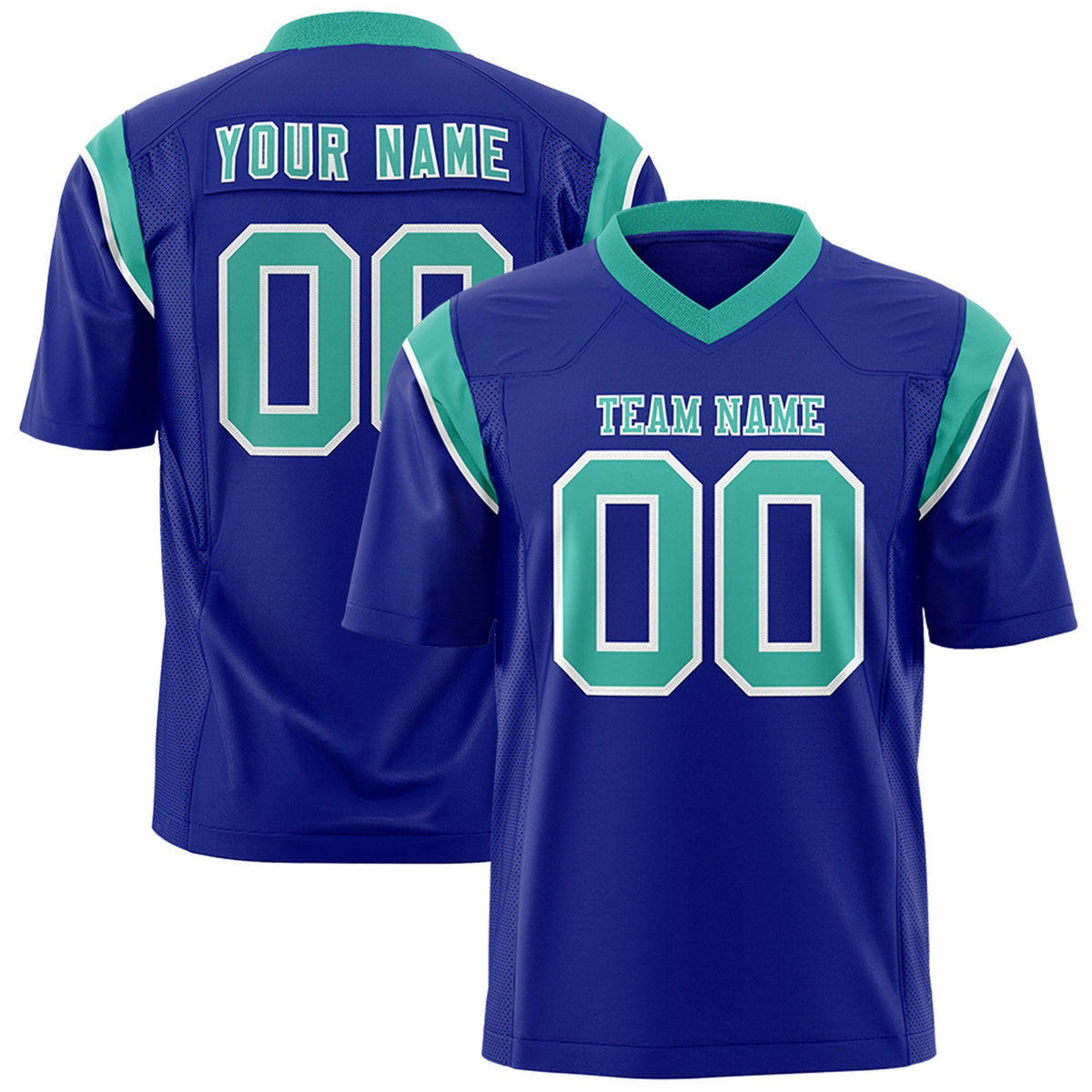 Custom Flag Football Jersey | Royal Aqua Color Block For Youth &amp; Men | Add Name, Number &amp; Logo | KXKSHOP