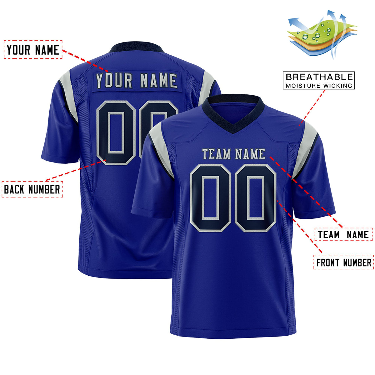Custom Flag Football Jersey | Royal Black Color Block For Youth &amp; Men | Add Name, Number &amp; Logo | KXKSHOP