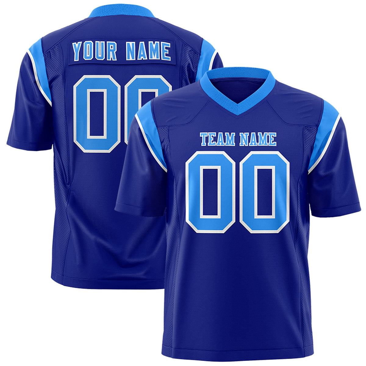 Custom Flag Football Jersey | Royal Light Blue Color Block For Youth &amp; Men | Add Name, Number &amp; Logo | KXKSHOP