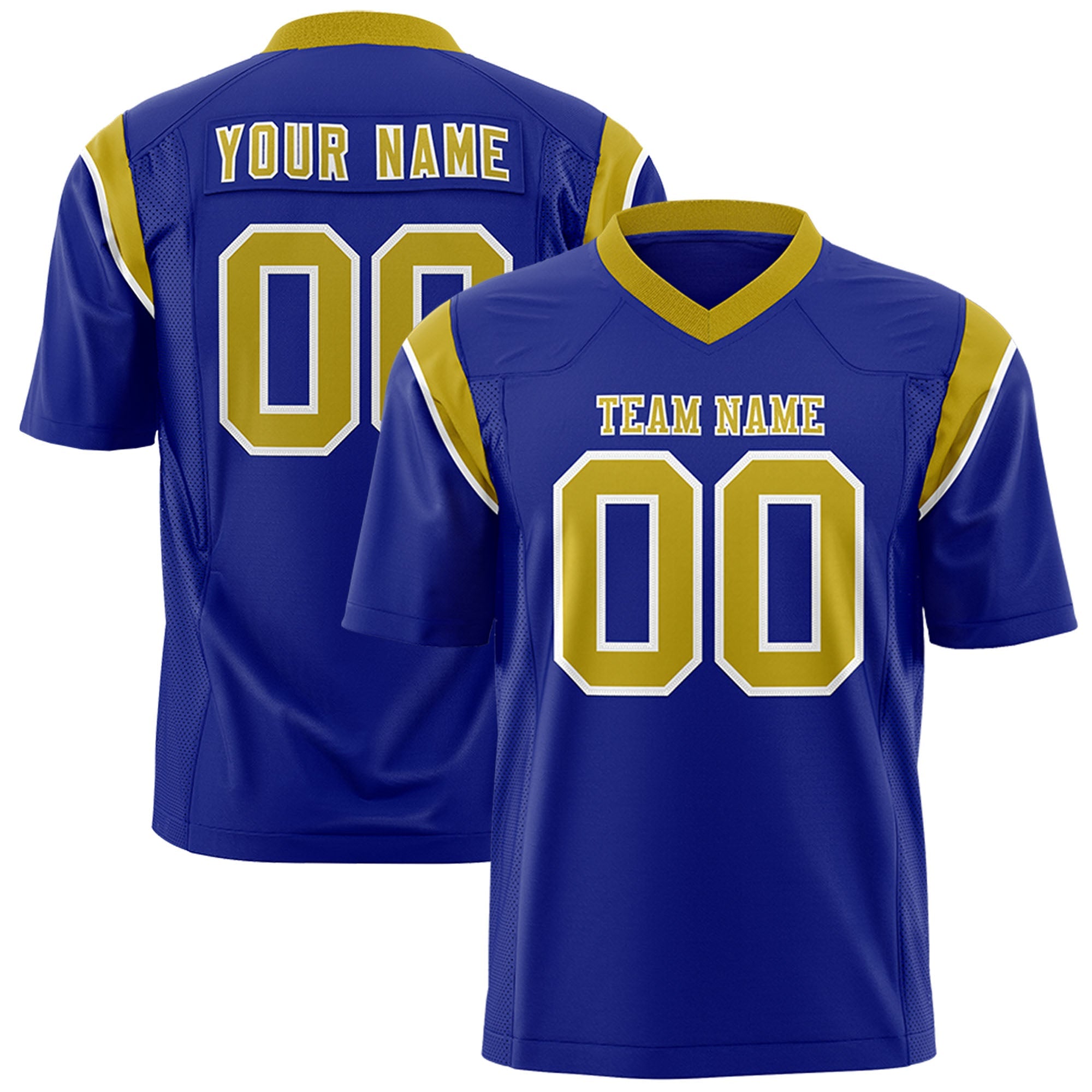 Custom Royal Old Gold Personalized Shoulder Cut Two-Tone Authentic Football Jersey