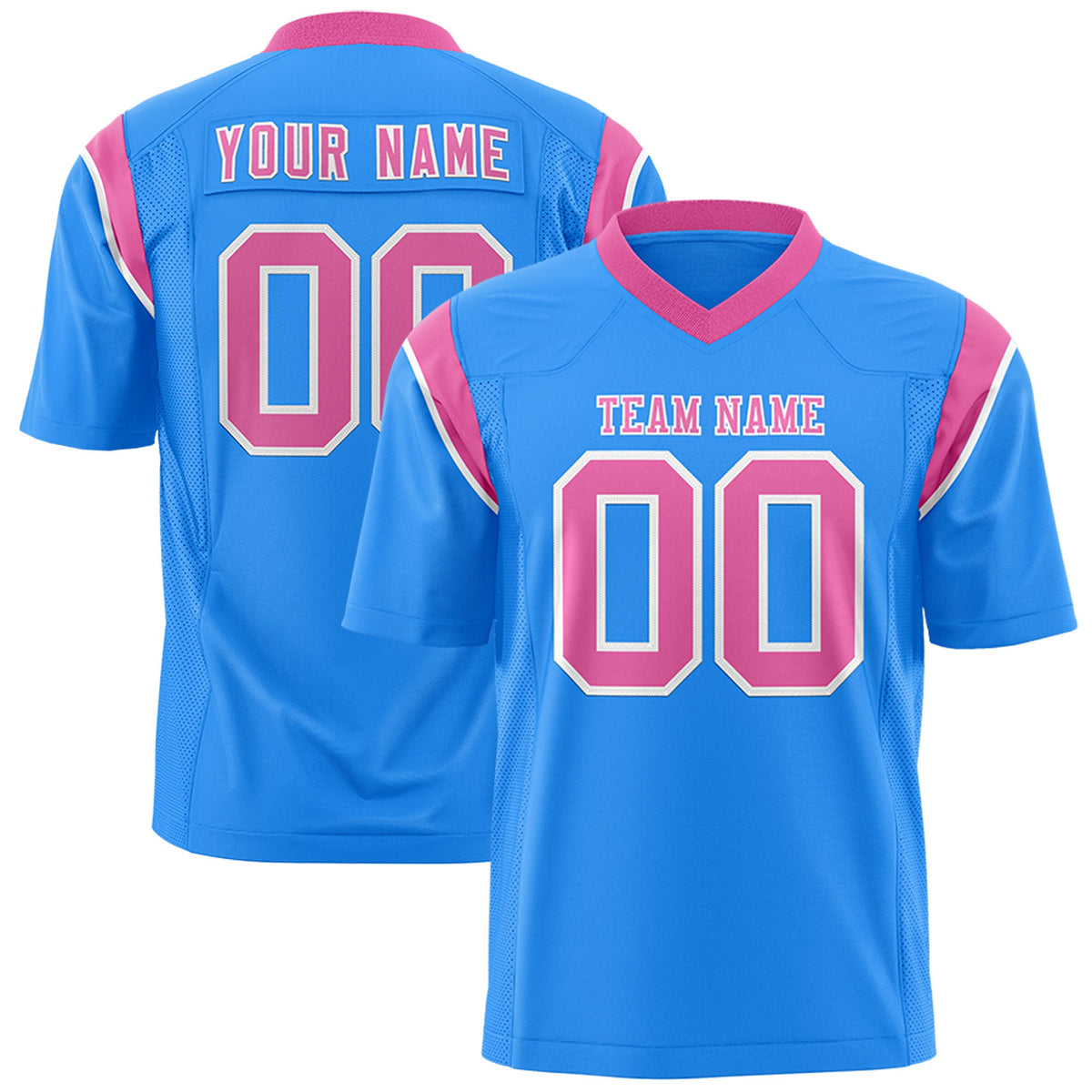 Custom Flag Football Jersey | Powder Blue Pink Color Block For Youth &amp; Men | Add Name, Number &amp; Logo | KXKSHOP