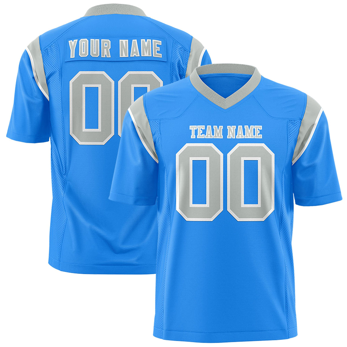 Custom Flag Football Jersey | Powder Blue Gray Color Block For Youth &amp; Men | Add Name, Number &amp; Logo | KXKSHOP