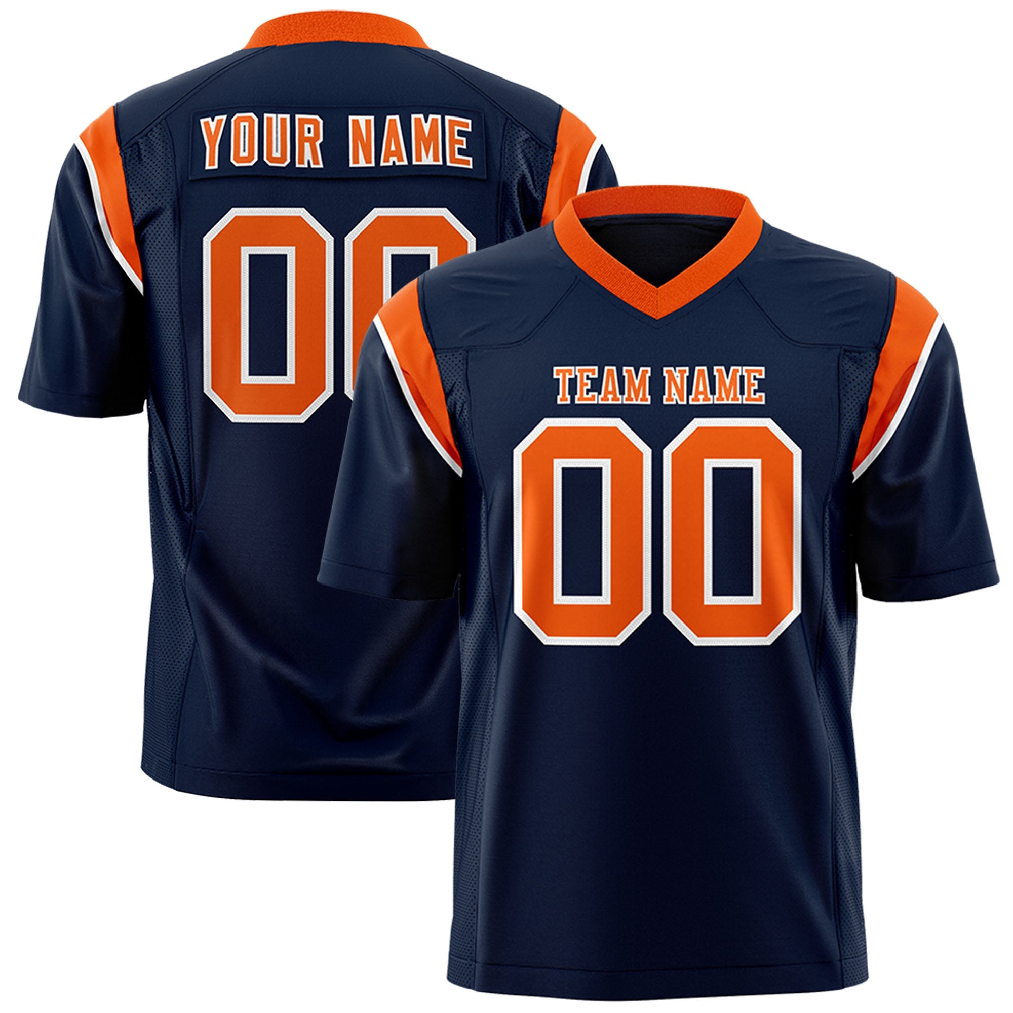 Custom Flag Football Jersey | Navy Orange Color Block For Youth & Men | Add Name, Number & Logo | KXKSHOP
