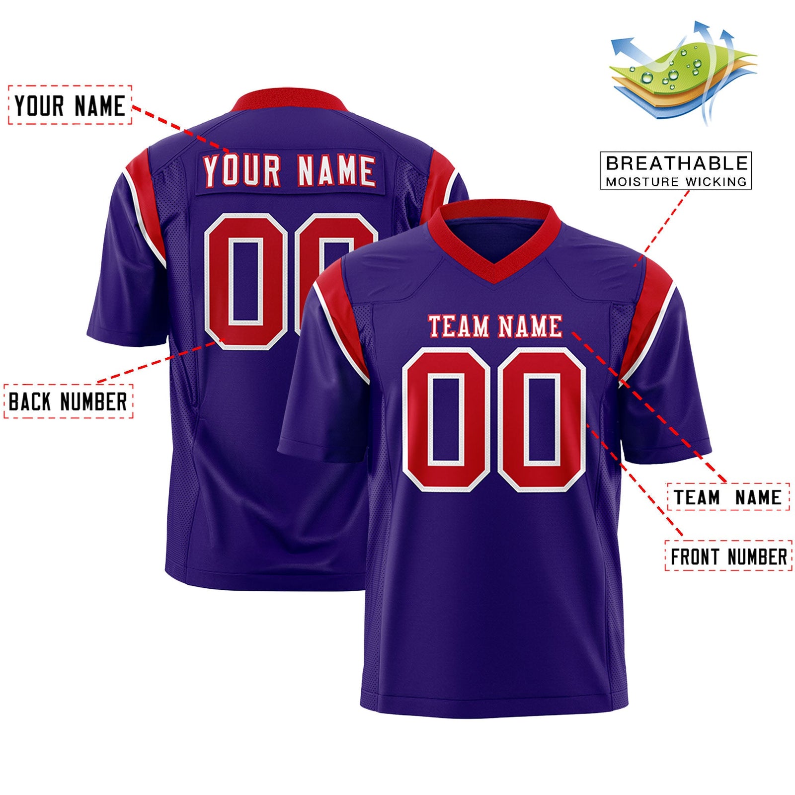 Custom Flag Football Jersey | Purple Red Color Block For Youth & Men | Add Name, Number & Logo | KXKSHOP