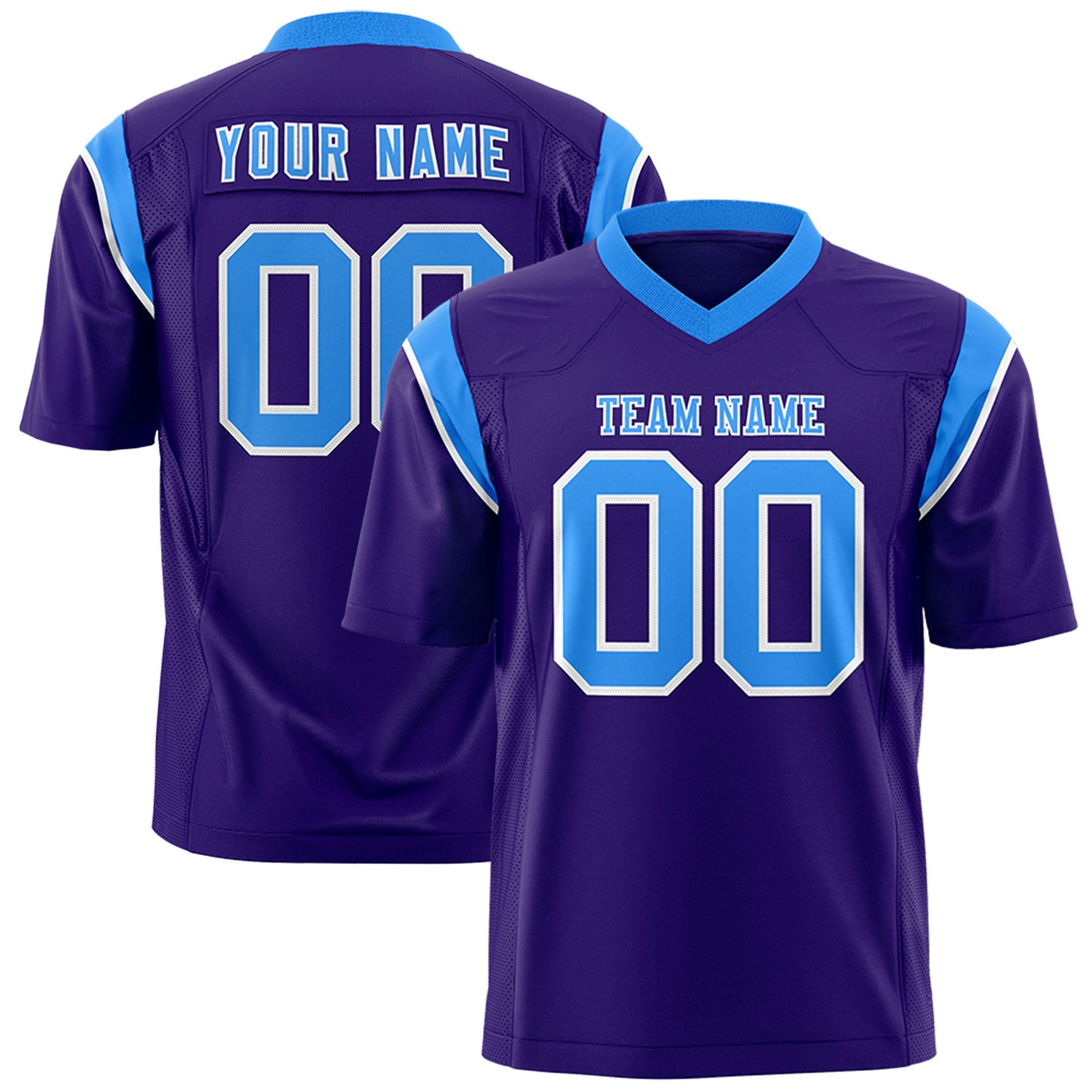 Custom Flag Football Jersey | Purple Light Blue Color Block For Youth & Men | Add Name, Number & Logo | KXKSHOP