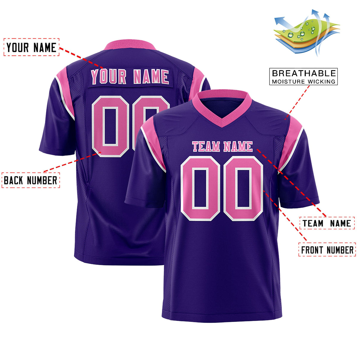 Custom Flag Football Jersey | Purple Pink Color Block For Youth &amp; Men | Add Name, Number &amp; Logo | KXKSHOP