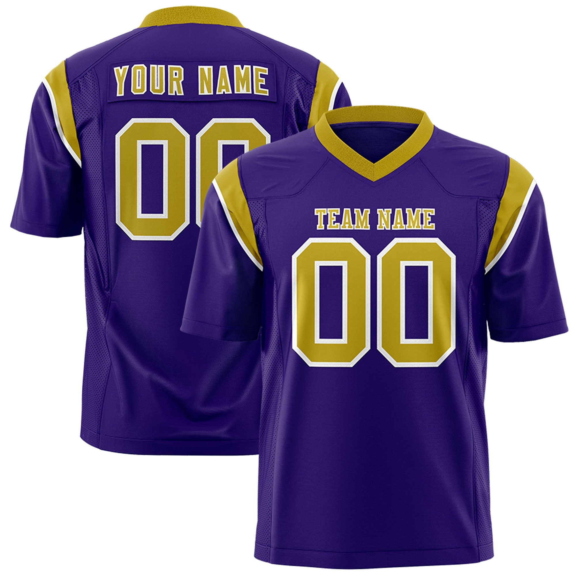 Custom Purple Old Gold Personalized Shoulder Cut Two-Tone Authentic Football Jersey