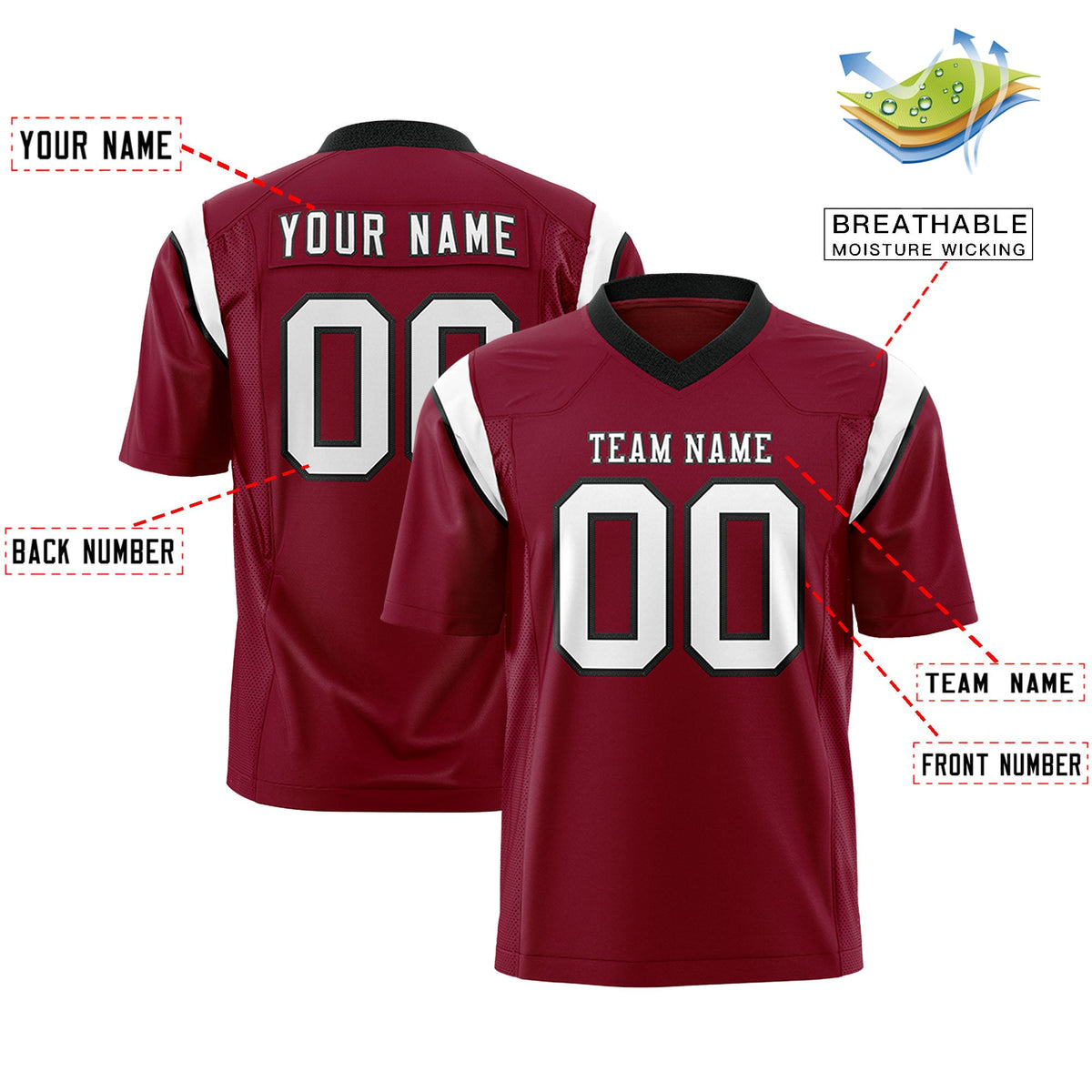 Custom Flag Football Jersey | Cardinal White Color Block For Youth &amp; Men | Add Name, Number &amp; Logo | KXKSHOP