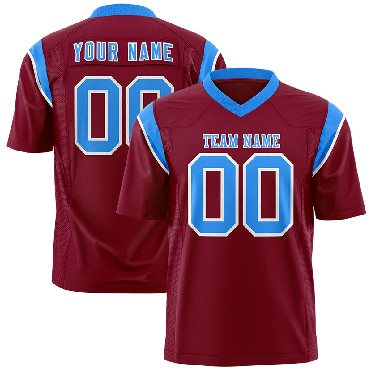 Custom Flag Football Jersey | Cardinal Light Blue Color Block For Youth &amp; Men | Add Name, Number &amp; Logo | KXKSHOP