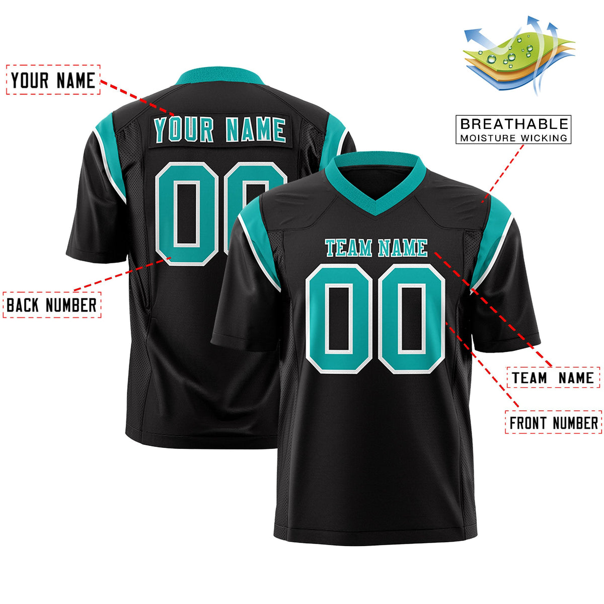 Custom Flag Football Jersey | Black Bright Green Color Block For Youth &amp; Men | Add Name, Number &amp; Logo | KXKSHOP