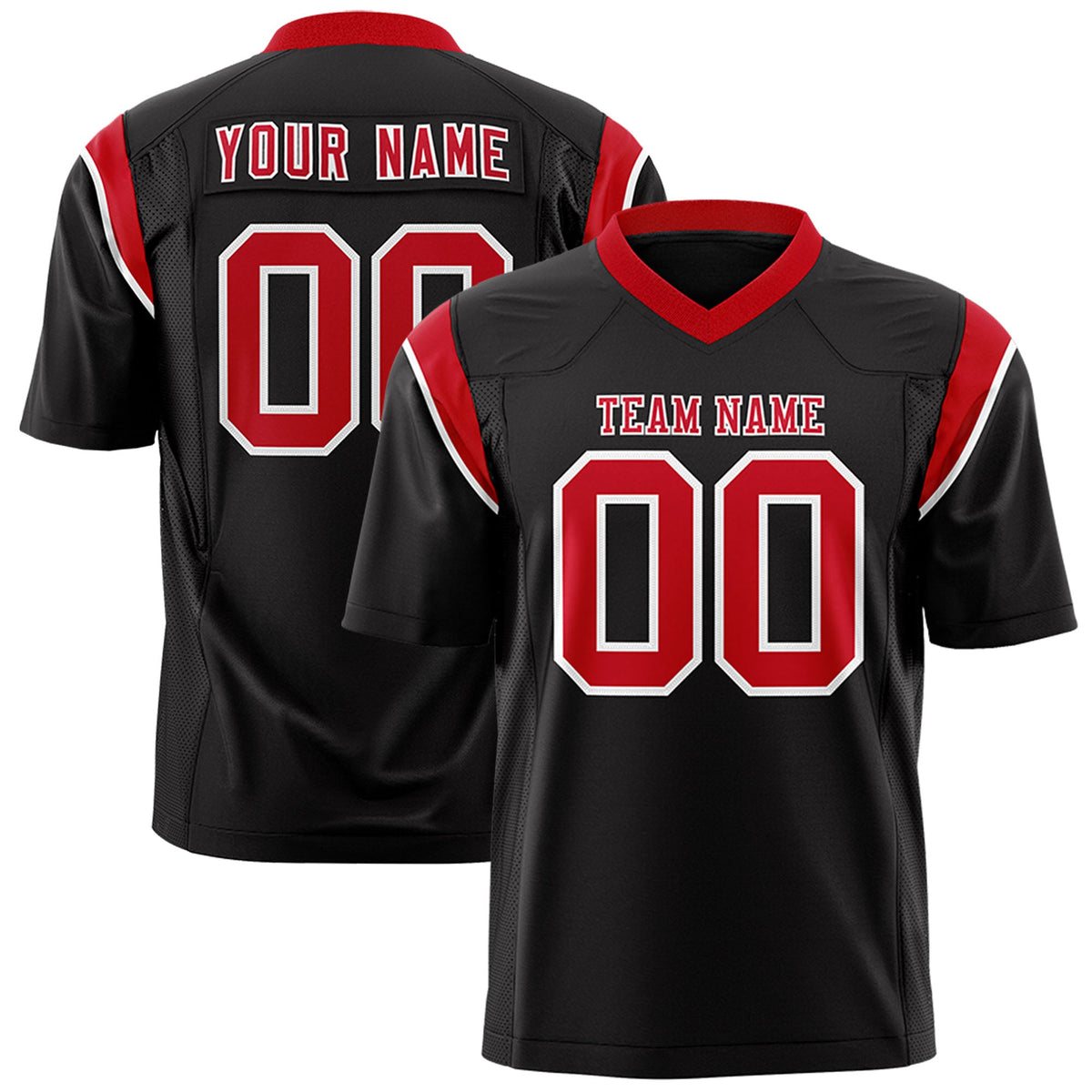 Custom Flag Football Jersey | Black Red Color Block For Youth &amp; Men | Add Name, Number &amp; Logo | KXKSHOP