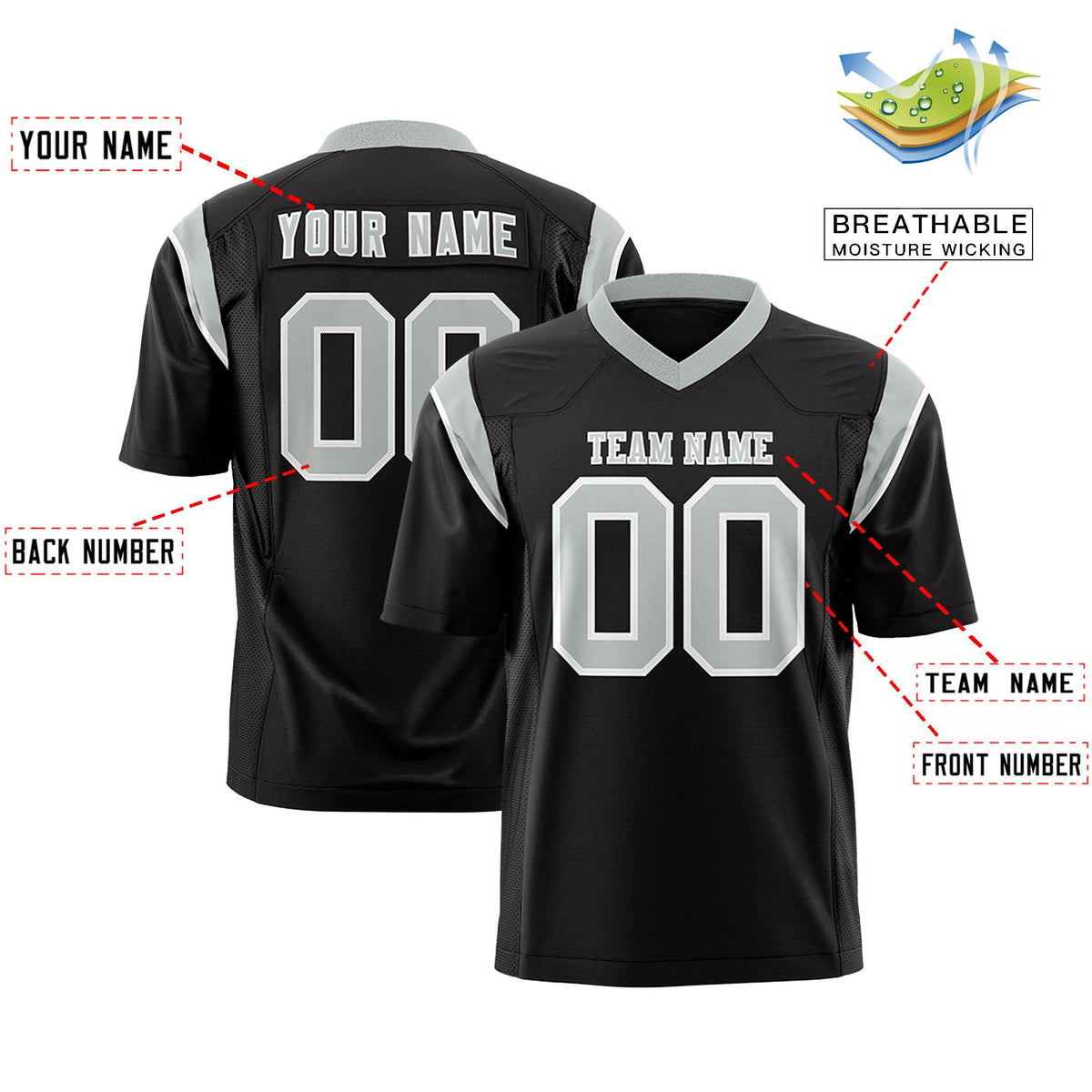 Custom Flag Football Jersey | Black Gray Color Block For Youth &amp; Men | Add Name, Number &amp; Logo | KXKSHOP