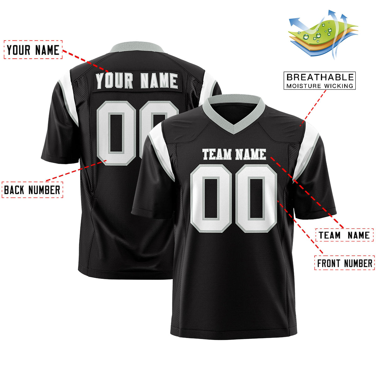 Custom Flag Football Jersey | Black White Color Block For Youth &amp; Men | Add Name, Number &amp; Logo | KXKSHOP
