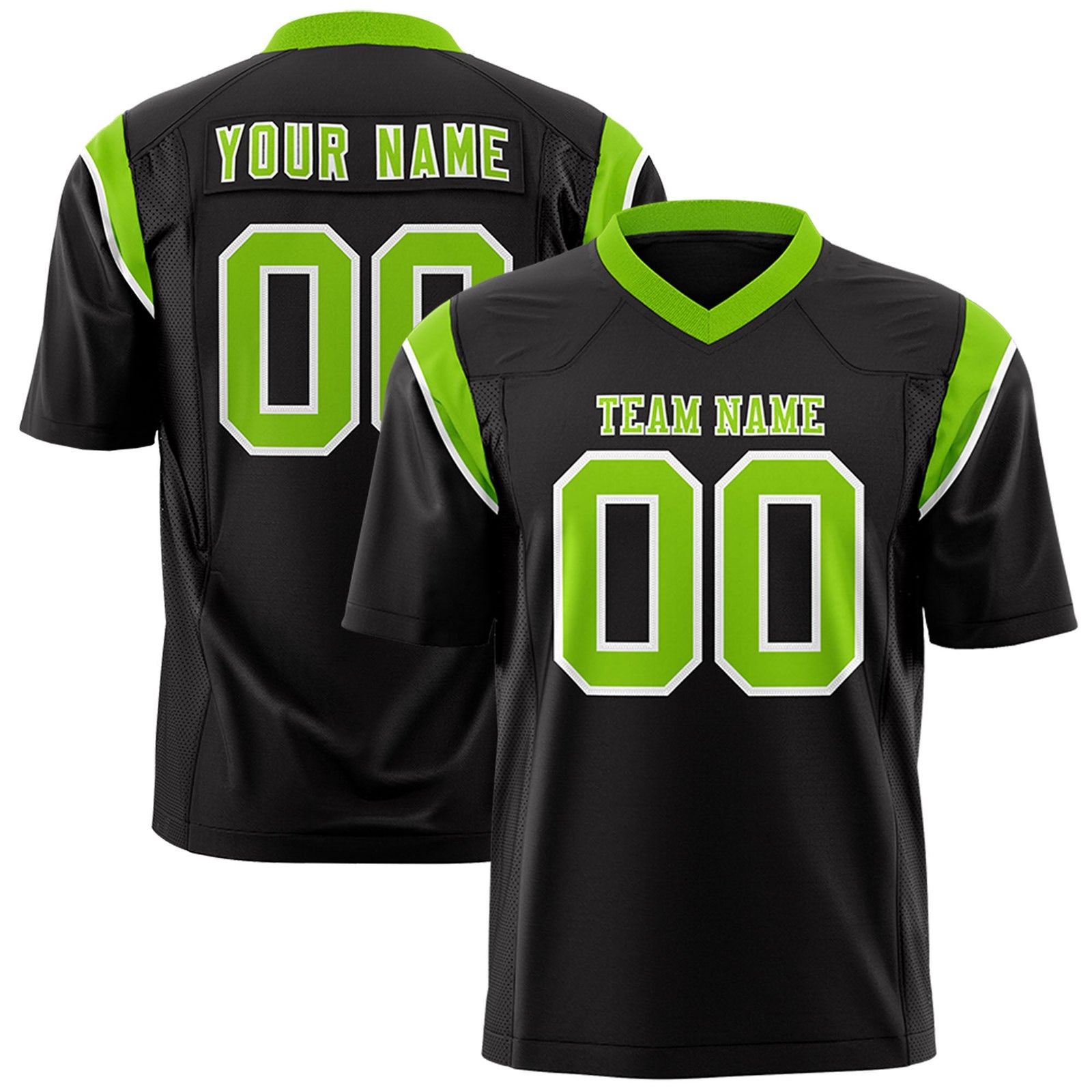 Custom Flag Football Jersey | Black Neon Green Color Block For Youth & Men | Add Name, Number & Logo | KXKSHOP