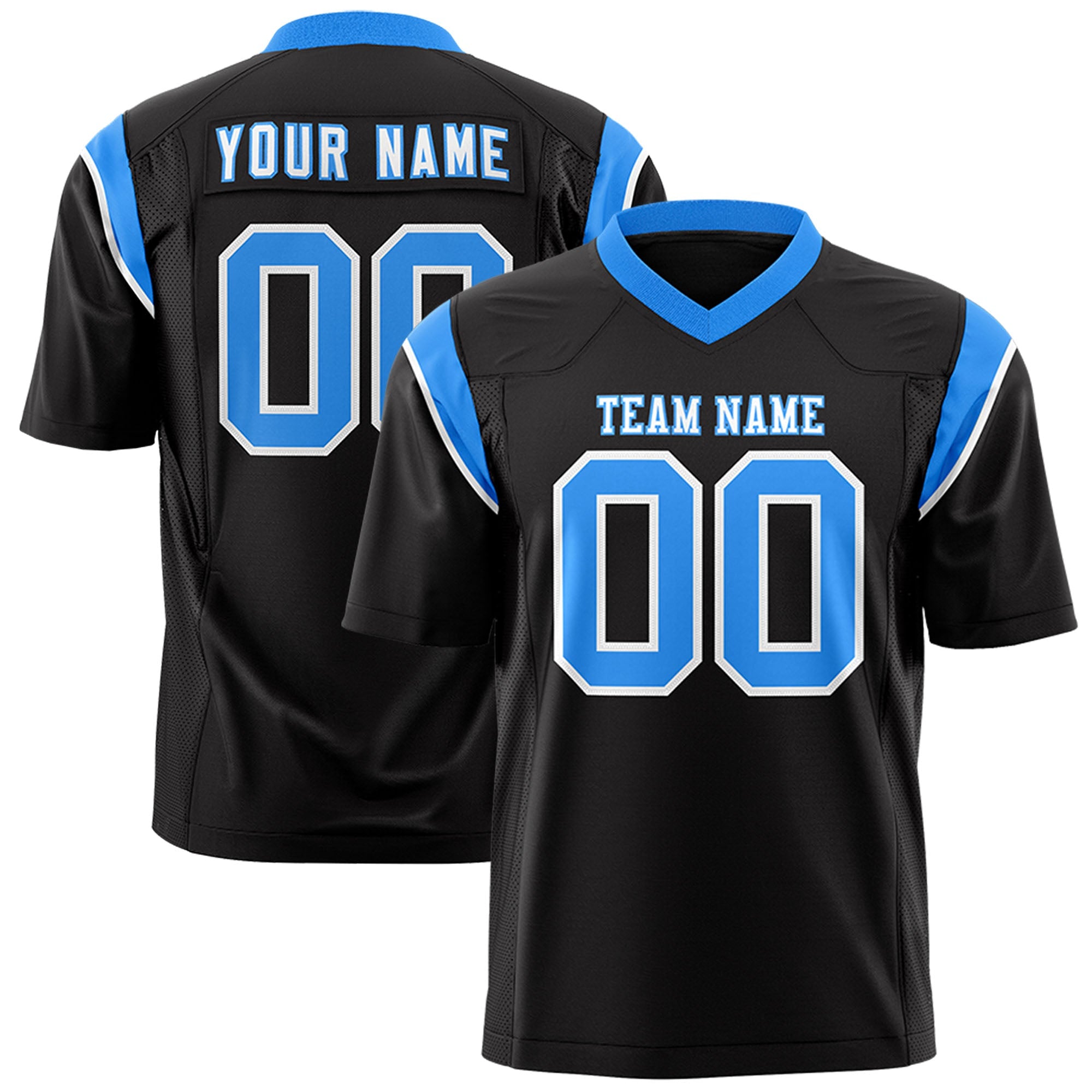 Custom Flag Football Jersey | Black Light Blue Color Block For Youth & Men | Add Name, Number & Logo | KXKSHOP