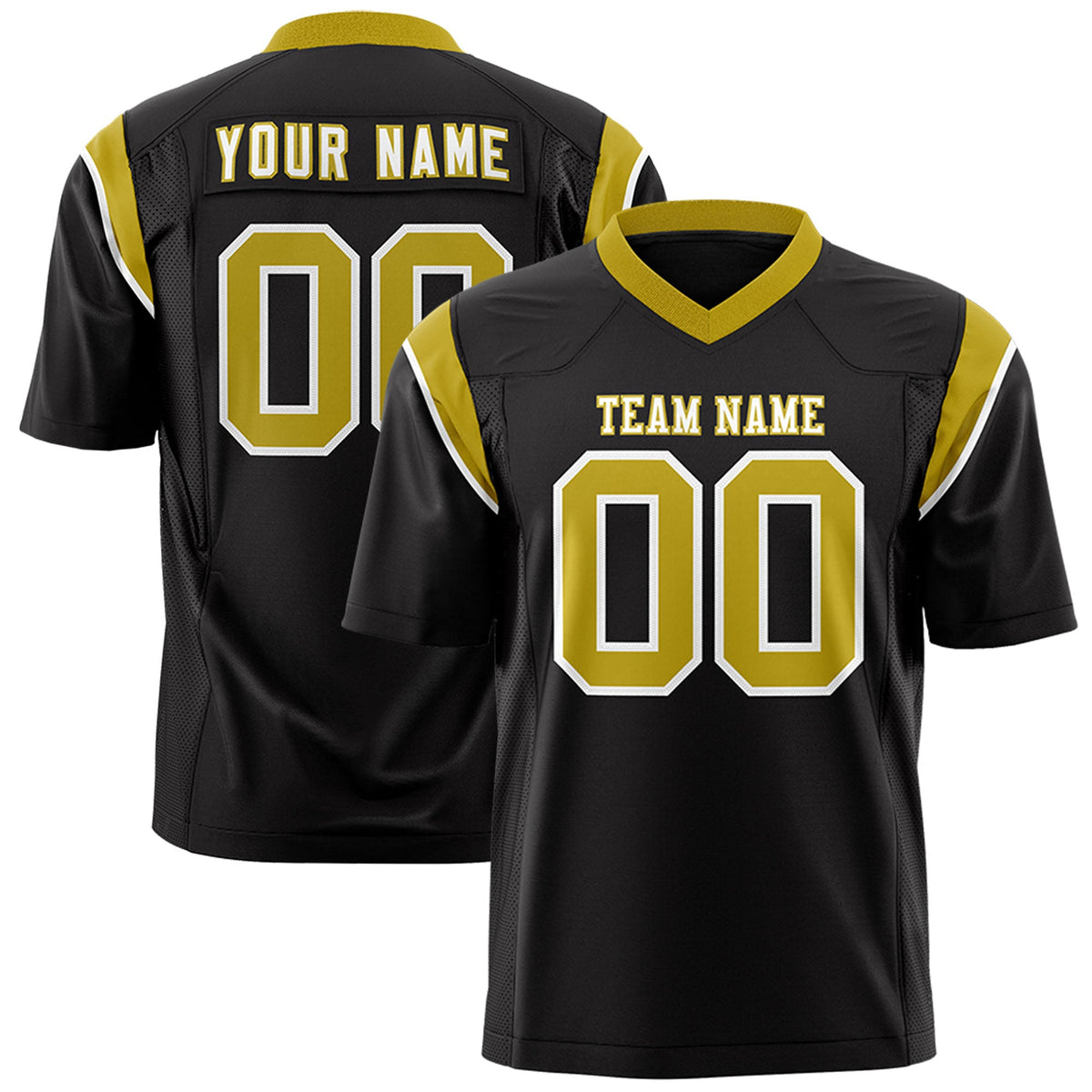Custom Flag Football Jersey | Black Old Gold Color Block For Youth &amp; Men | Add Name, Number &amp; Logo | KXKSHOP