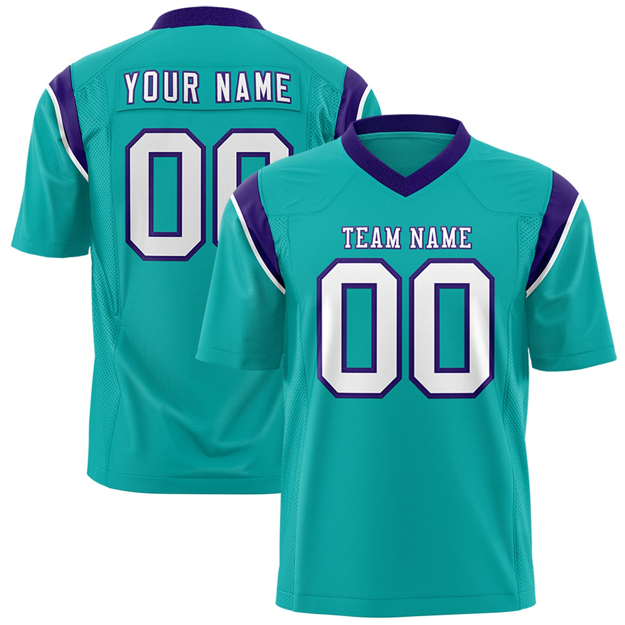 Custom Flag Football Jersey | Aqua Purple Color Block For Youth & Men | Add Name, Number & Logo | KXKSHOP