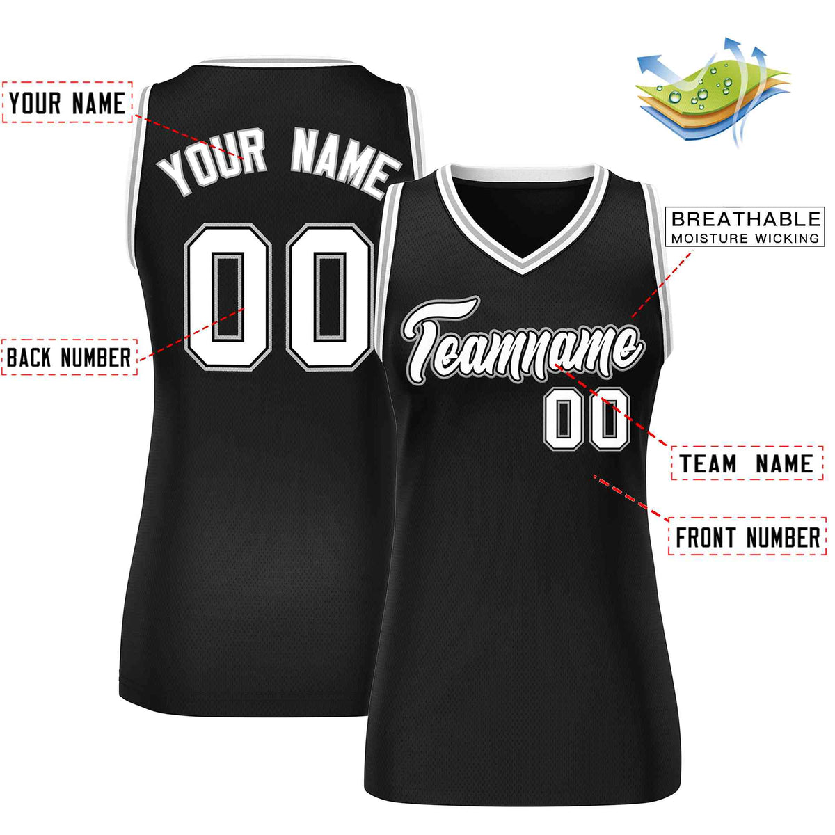 Custom Black White-Gray Classic Tops Mesh Basketball Jersey for Women