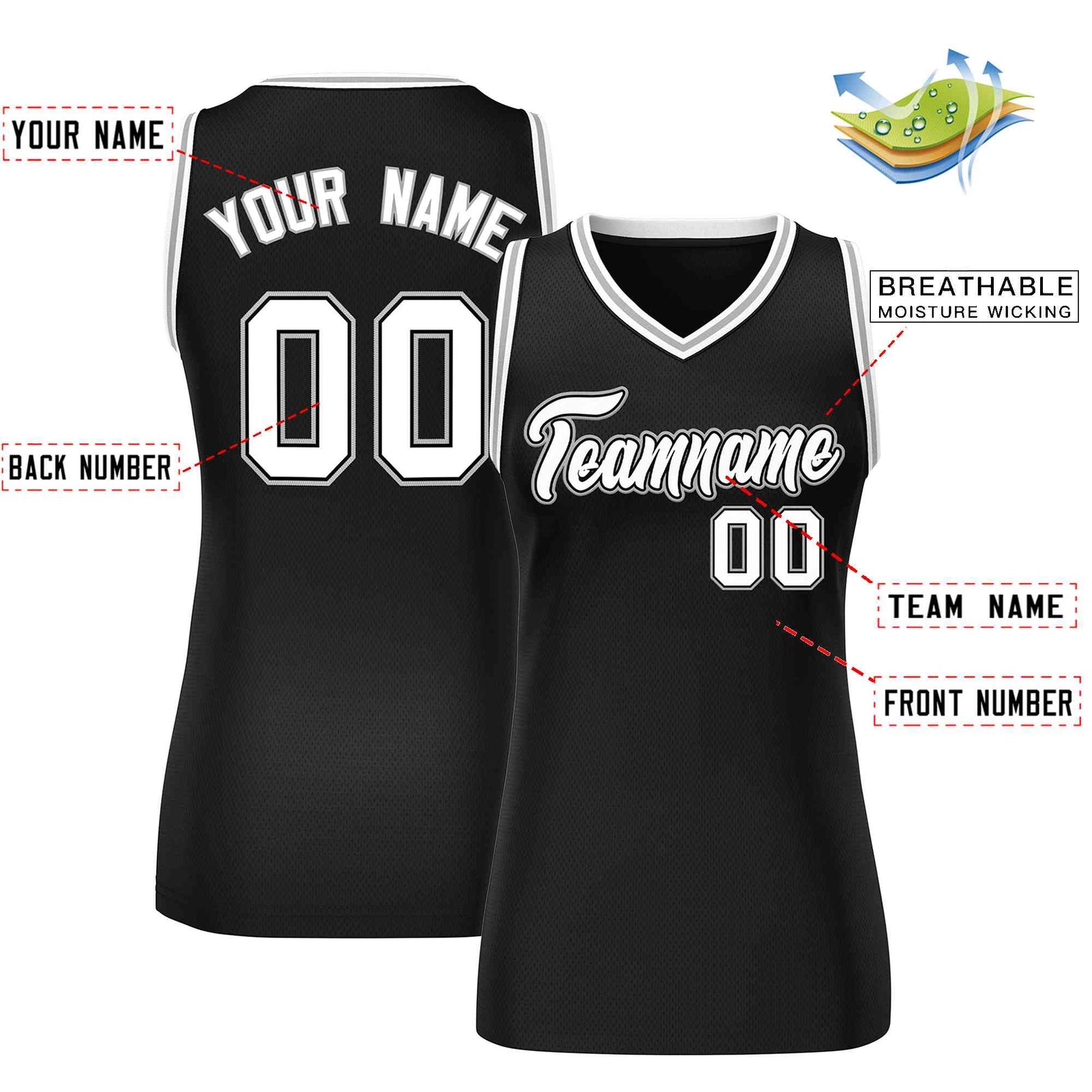 Custom Black White-Gray Classic Tops Mesh Basketball Jersey for Women