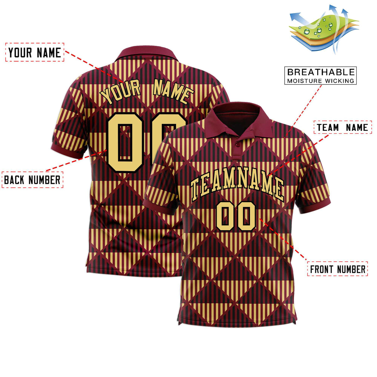 Custom Crimson Lingge Sunshine Polo Shirts