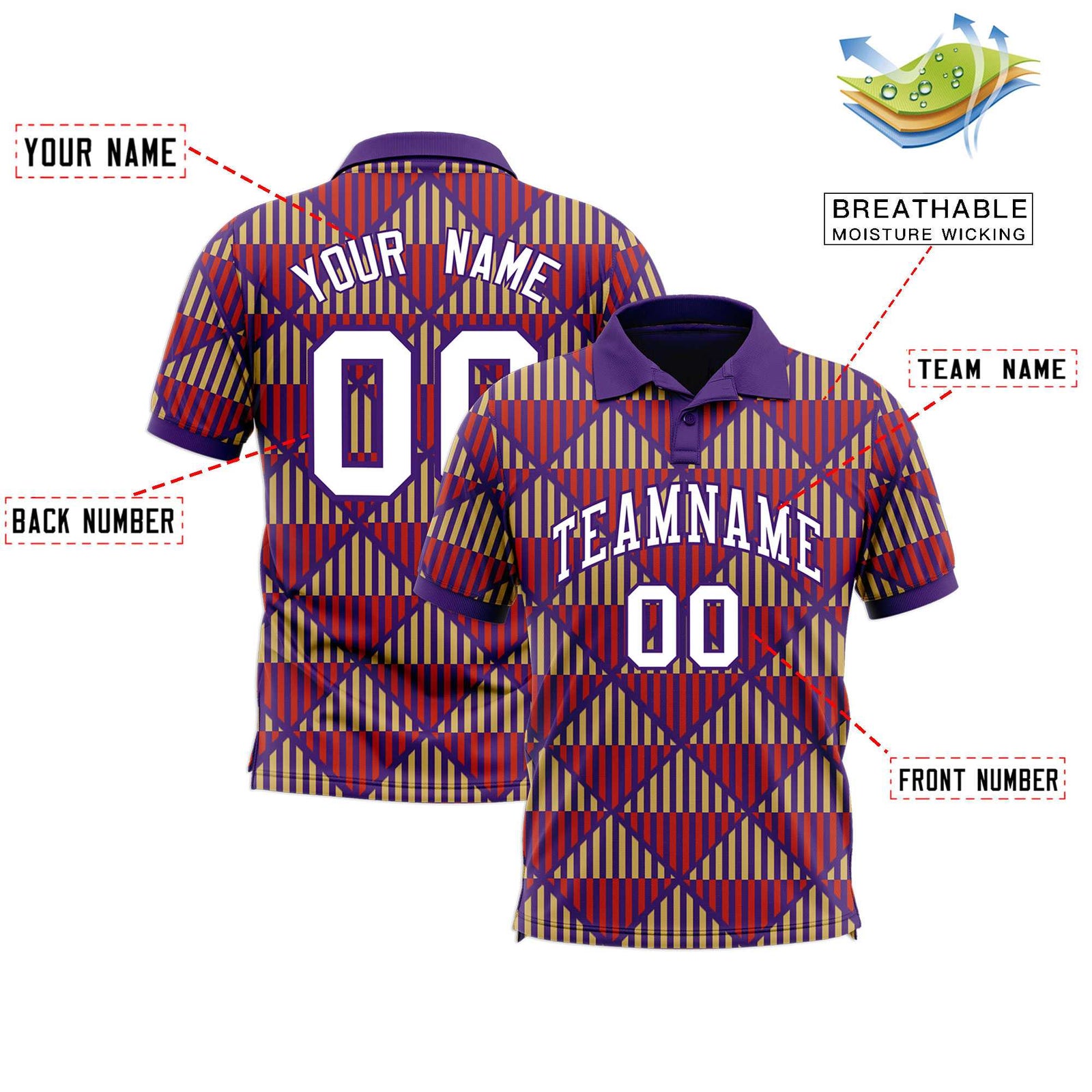 Custom Purple Lingge Sunshine Polo Shirts