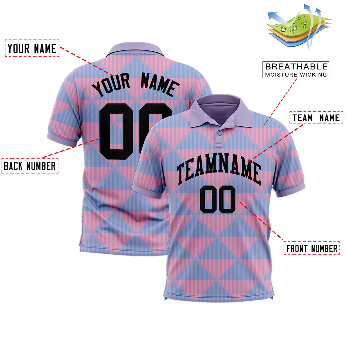 Custom Light Purple Lingge Sunshine Polo Shirts