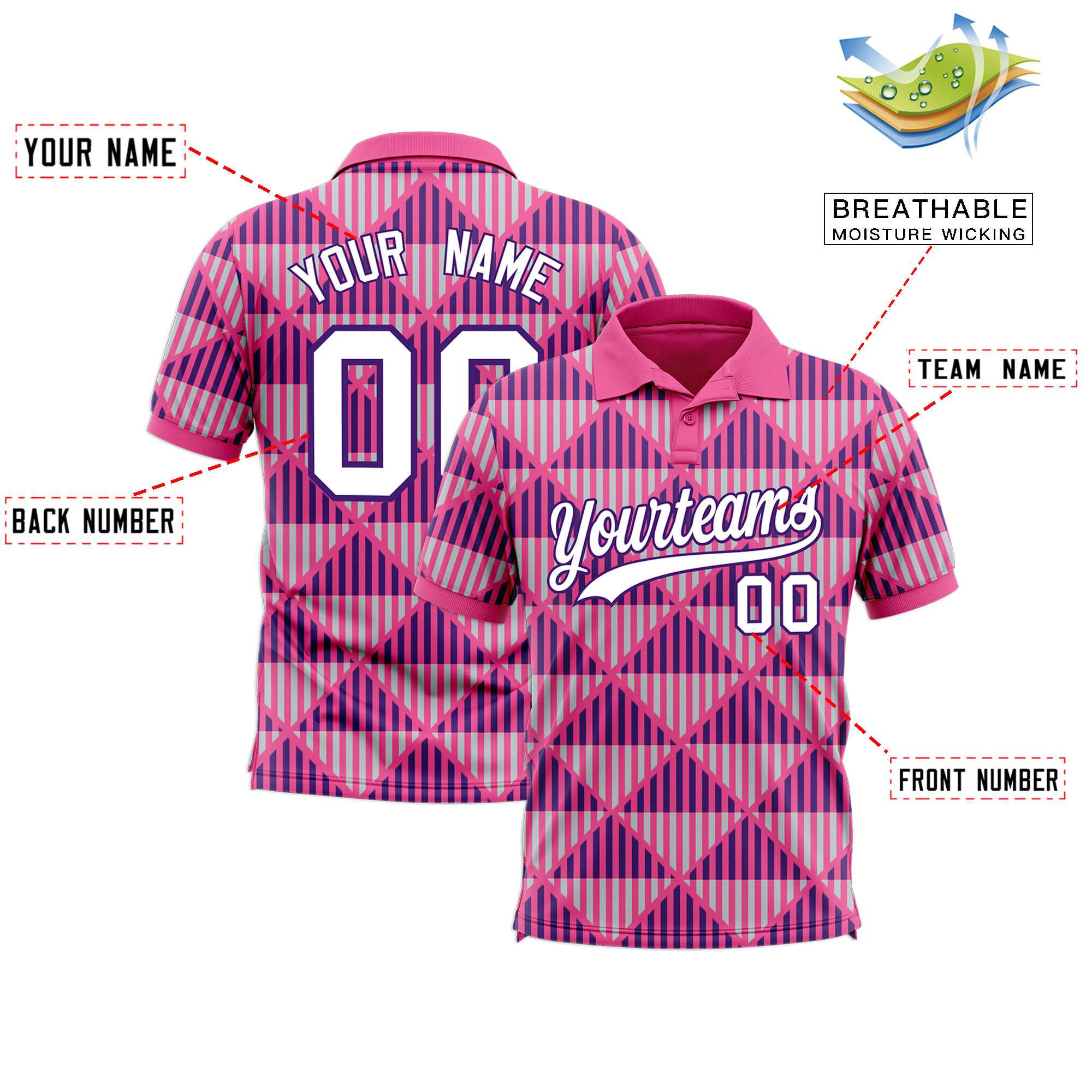 Custom Pink Lingge Sunshine Polo Shirts
