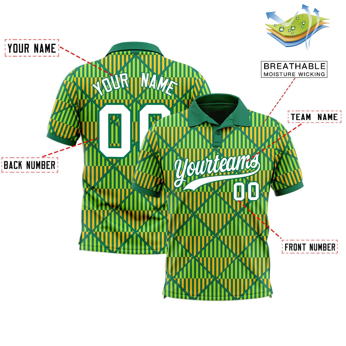 Custom Kelly Green Lingge Sunshine Polo Shirts