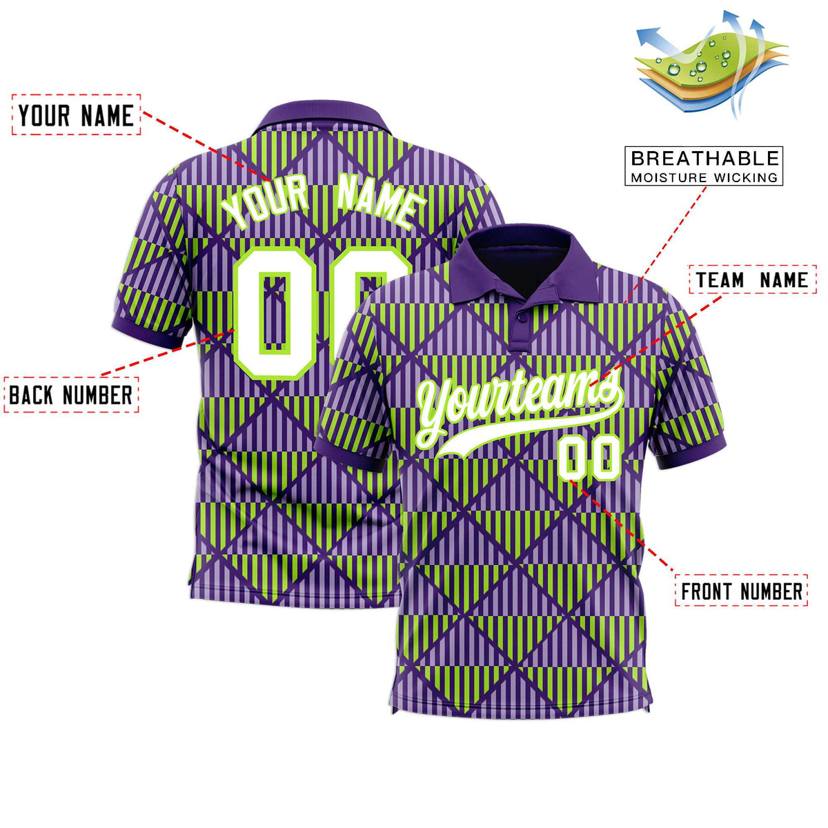 Custom Purple Lingge Sunshine Polo Shirts