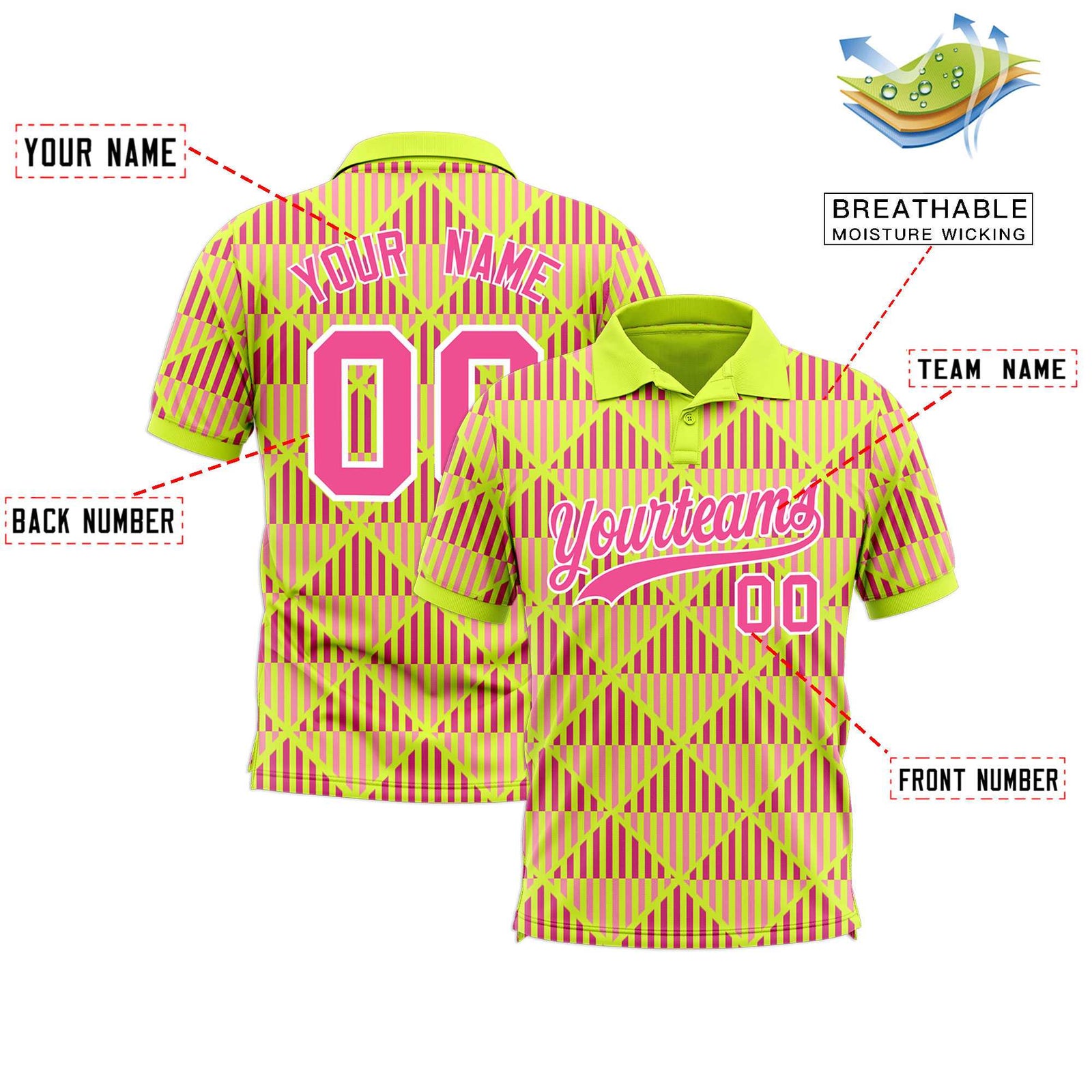 Custom Fluorescent Green Lingge Sunshine Polo Shirts