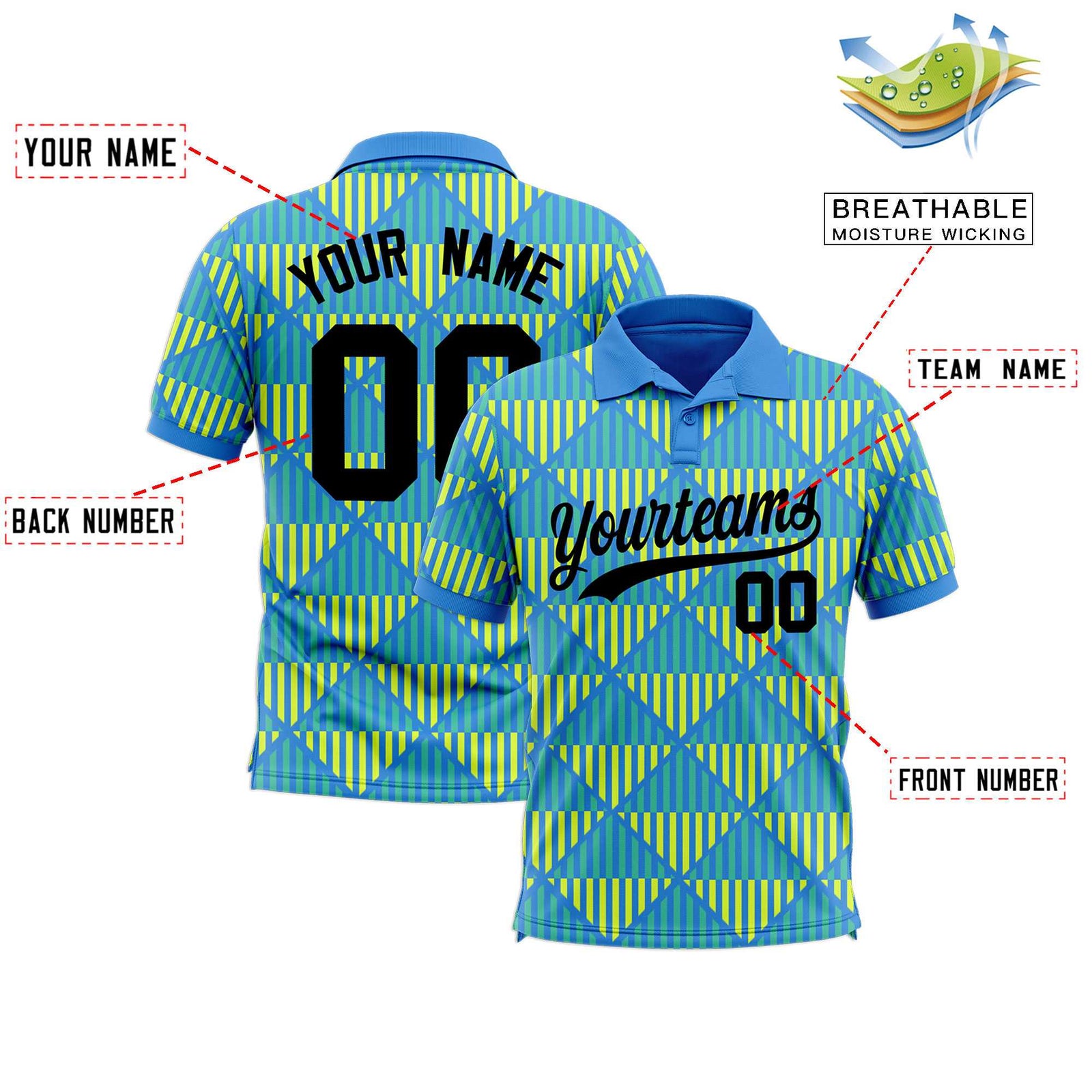 Custom Powder Blue Lingge Sunshine Polo Shirts