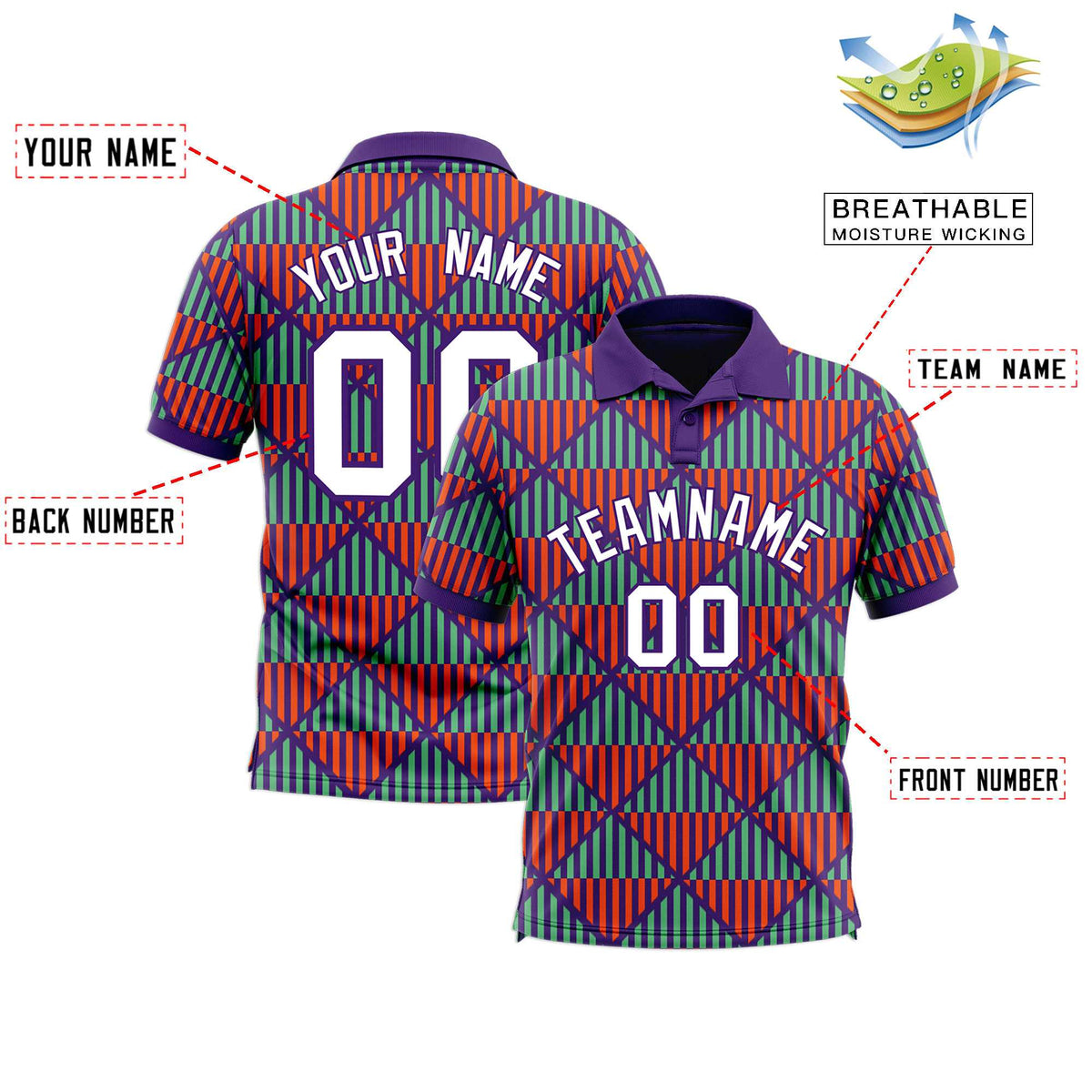 Custom Purple Lingge Sunshine Polo Shirts