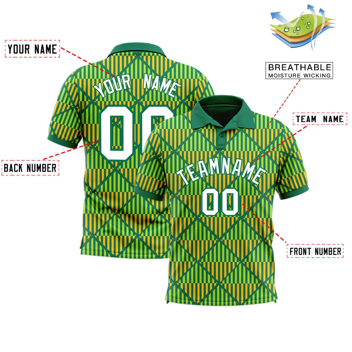 Custom Kelly Green Lingge Sunshine Polo Shirts