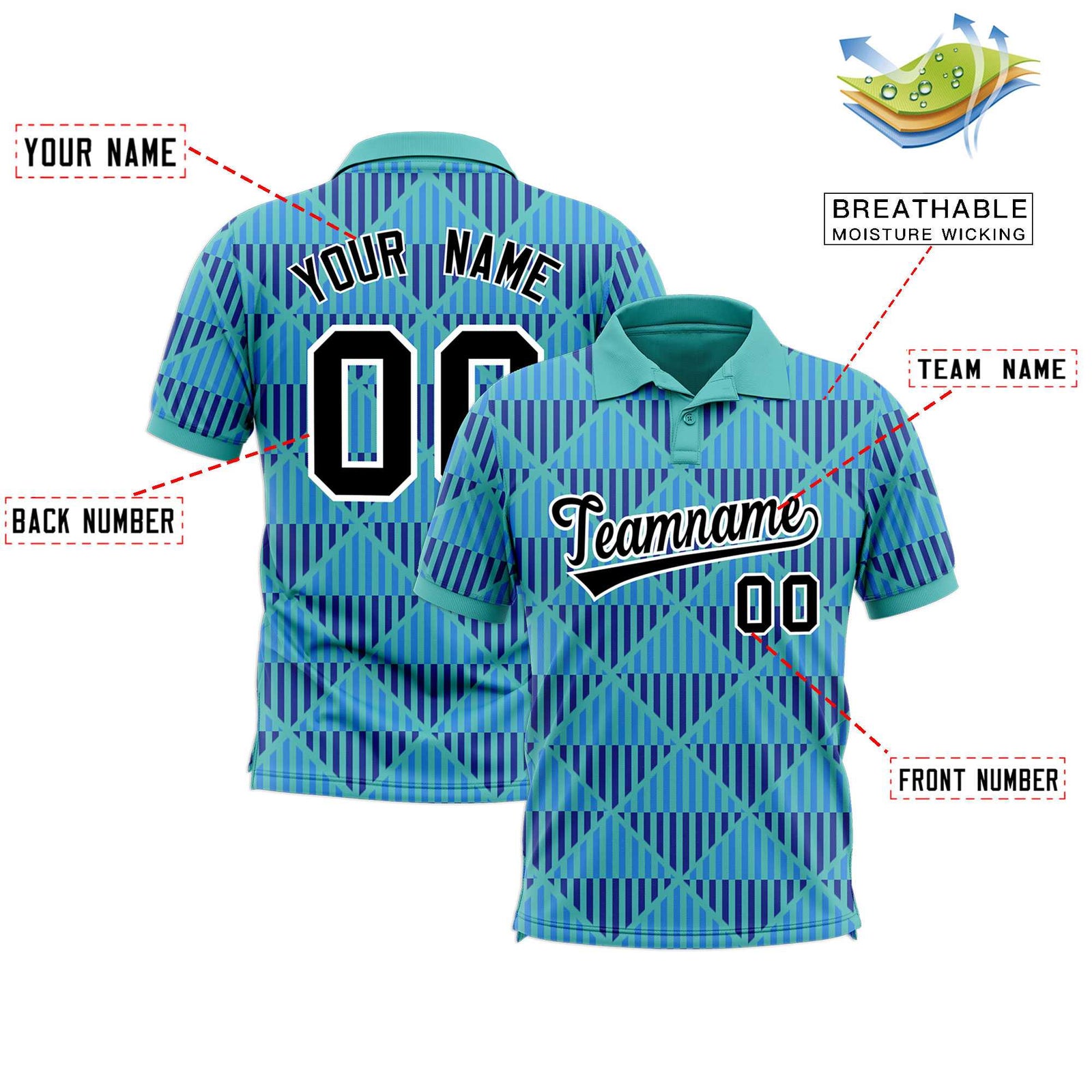 Custom Teal Lingge Sunshine Polo Shirts