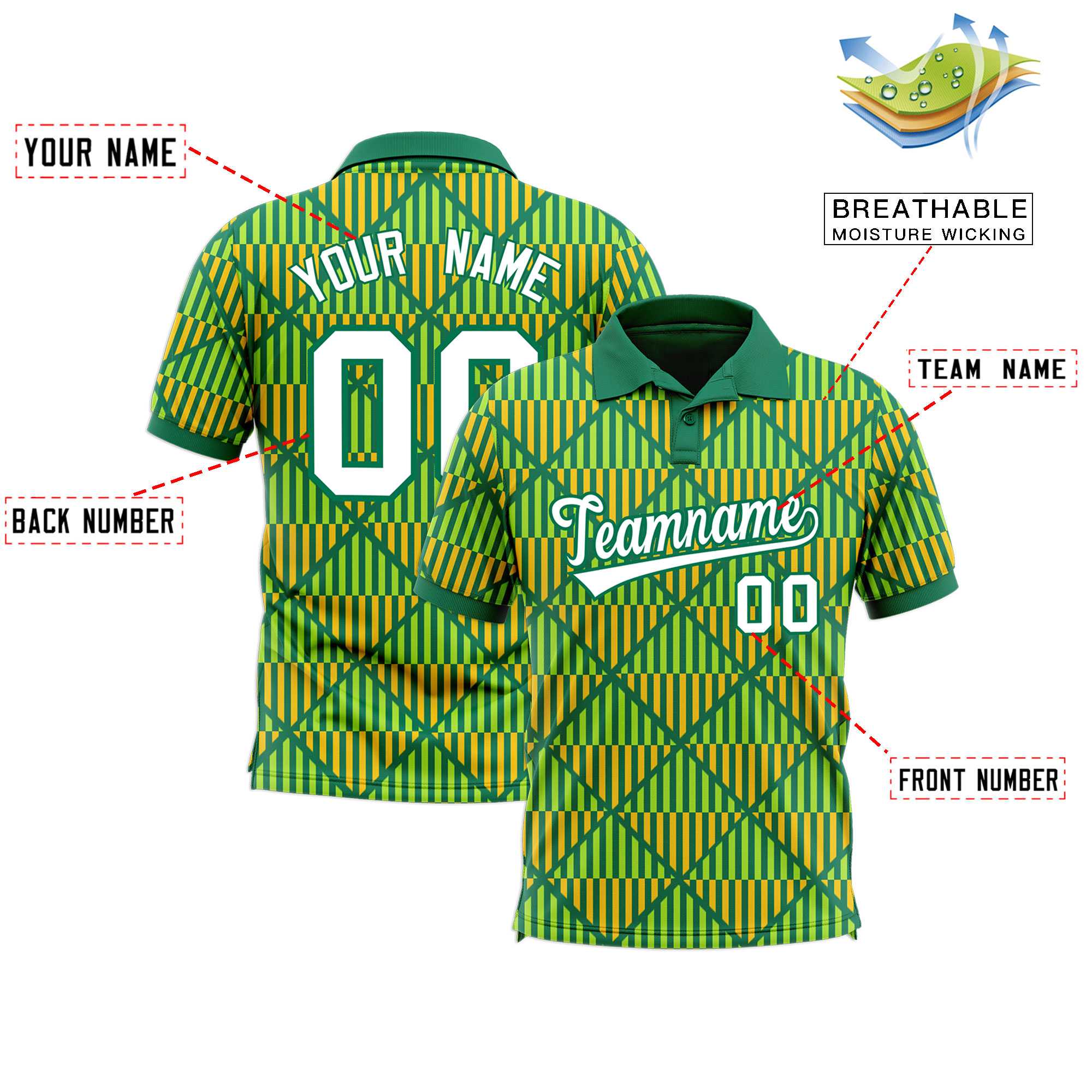 Custom Kelly Green Lingge Sunshine Polo Shirts